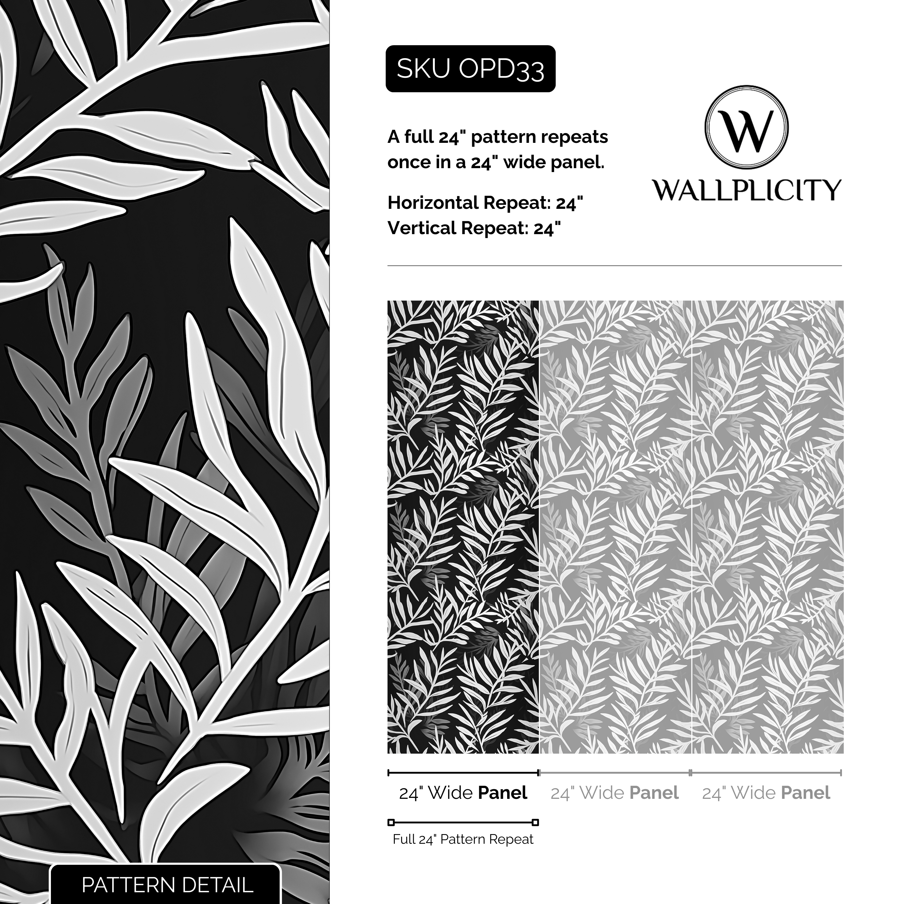Ink Garden wallpaper pattern detail and repeat size