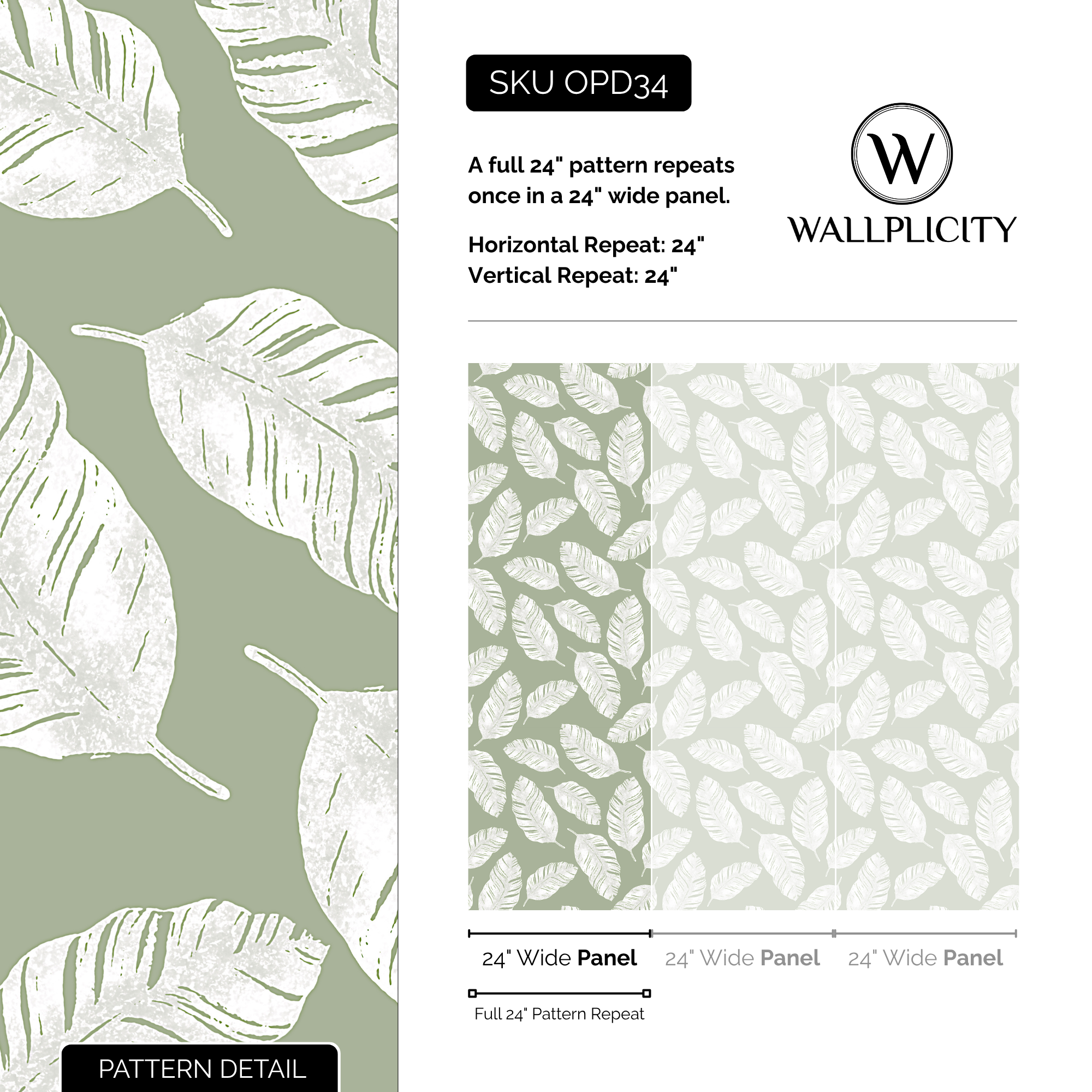 Cabana Sage wallpaper pattern detail and repeat size
