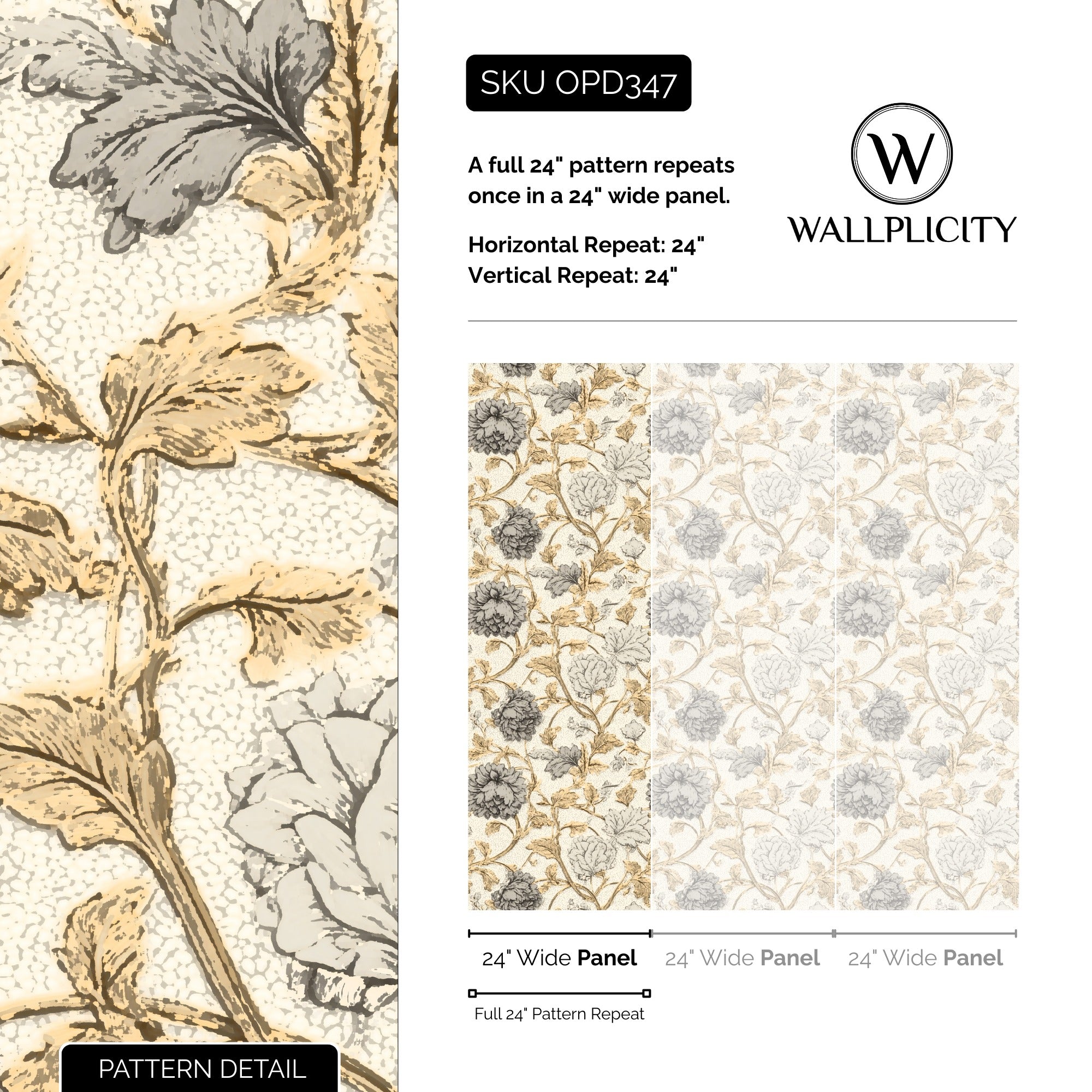Heritage Vine wallpaper pattern detail and repeat size