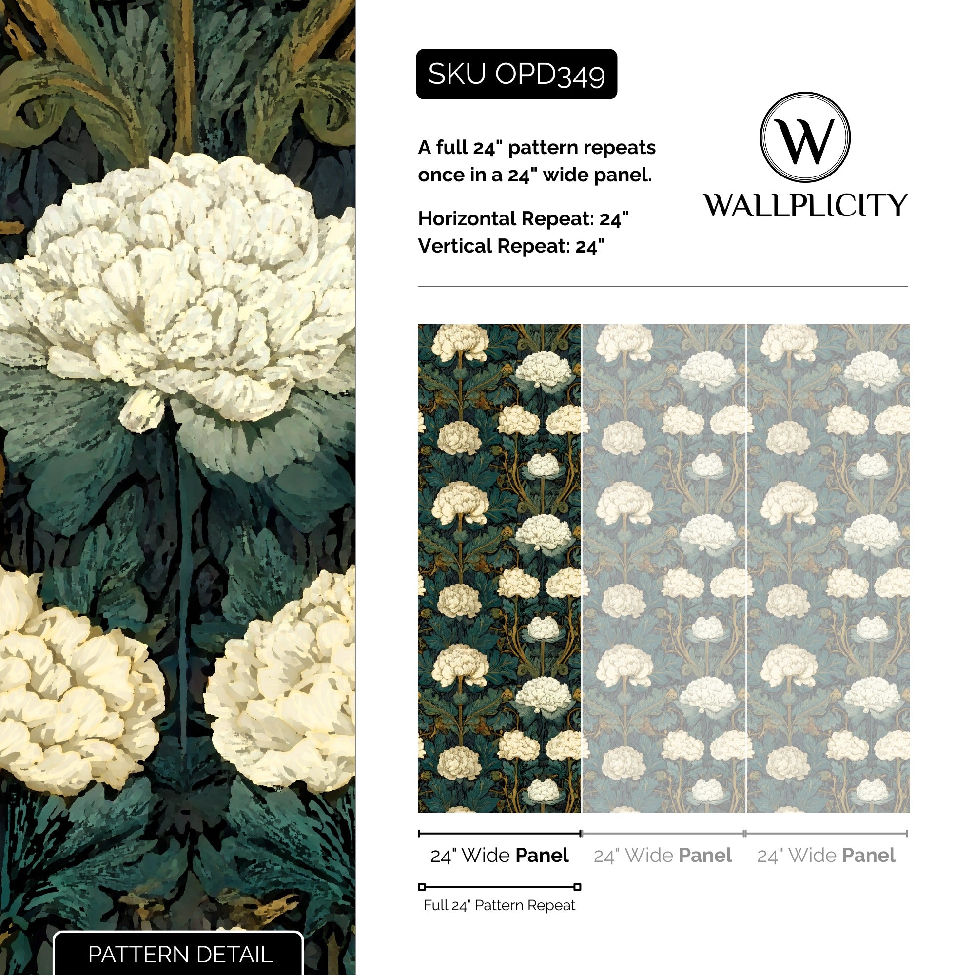 Nouveau Garden wallpaper pattern detail and repeat size
