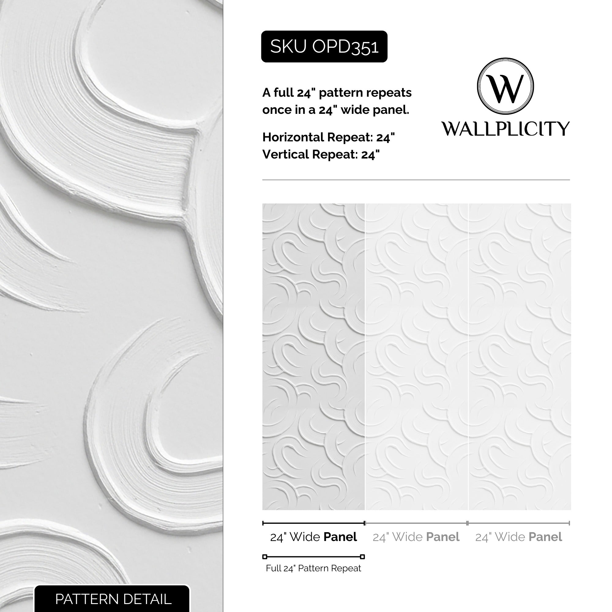 Whiteout wallpaper pattern detail and repeat size