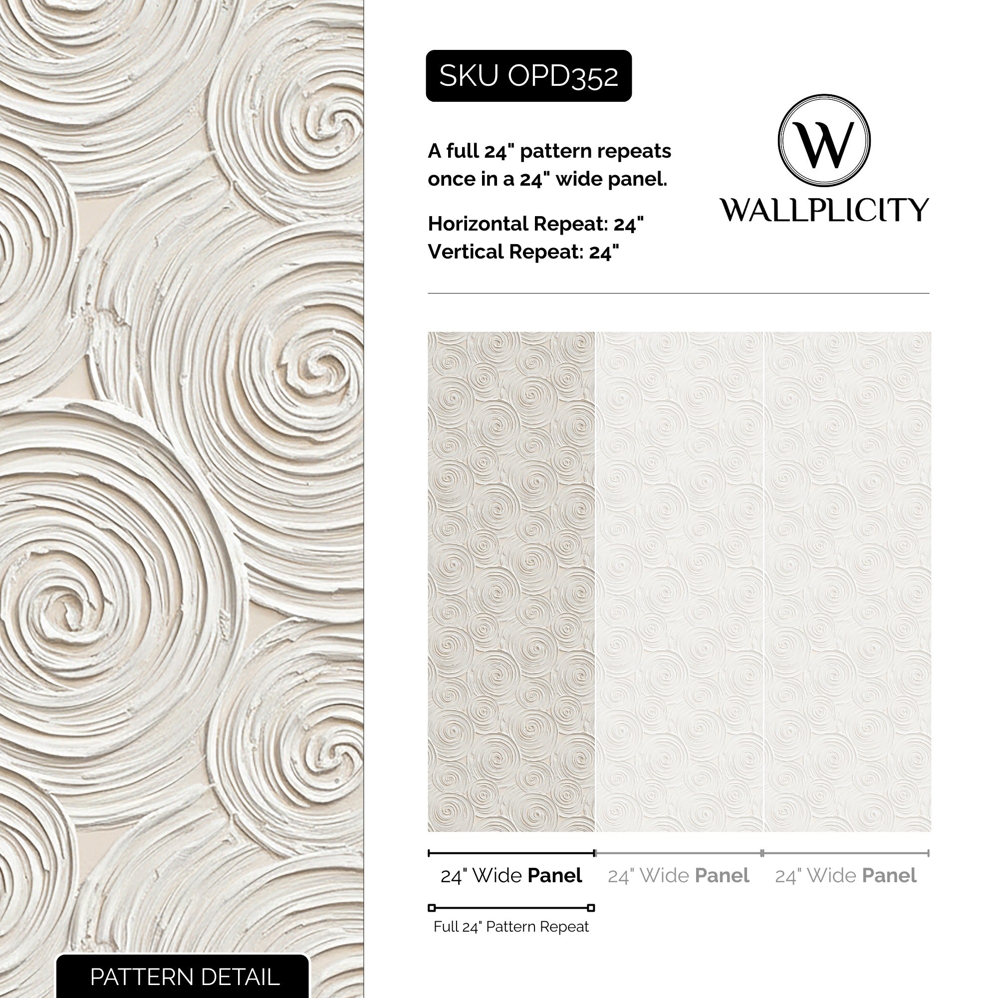 Ivory Swirl wallpaper pattern detail and repeat size