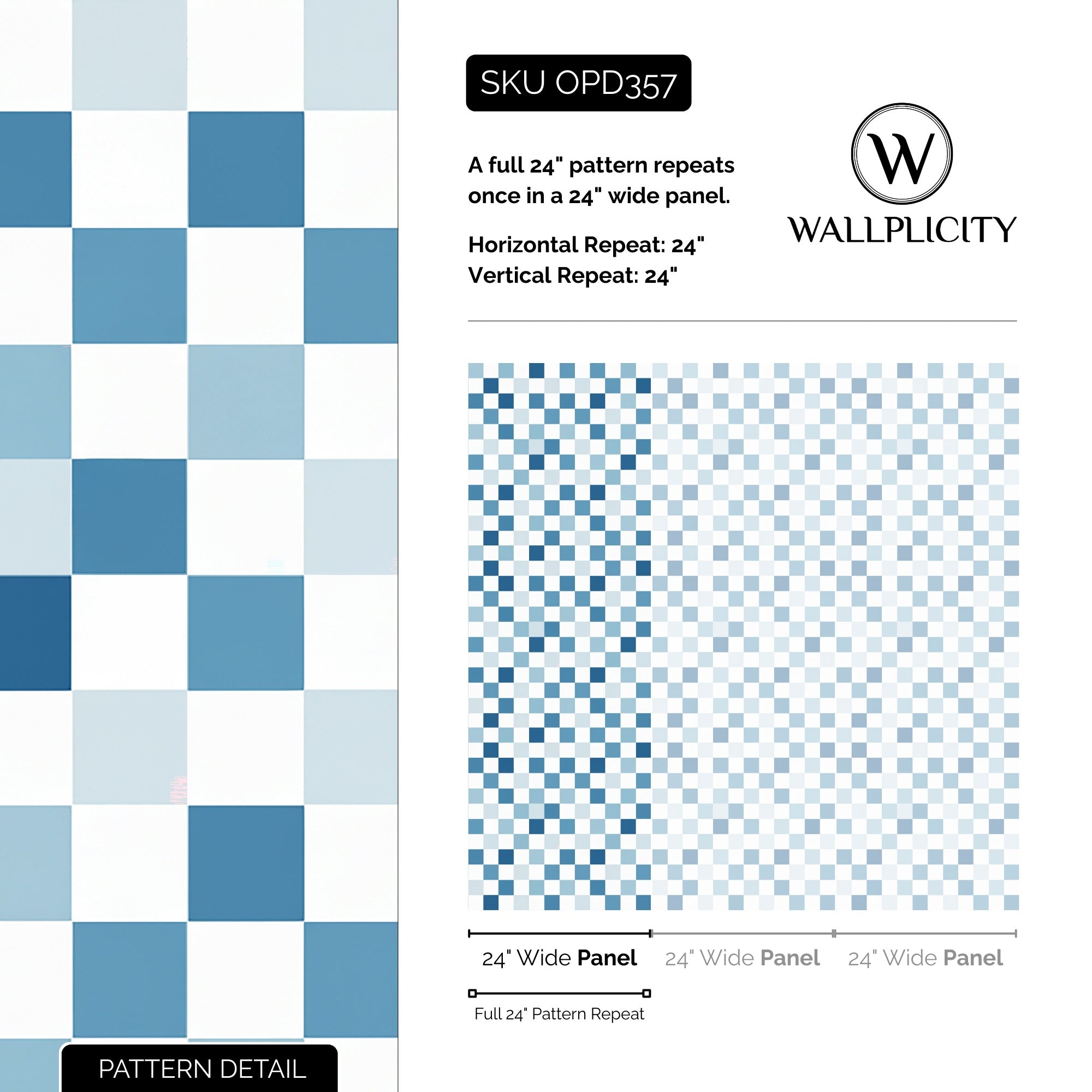 Blueberry Check wallpaper pattern detail and repeat size