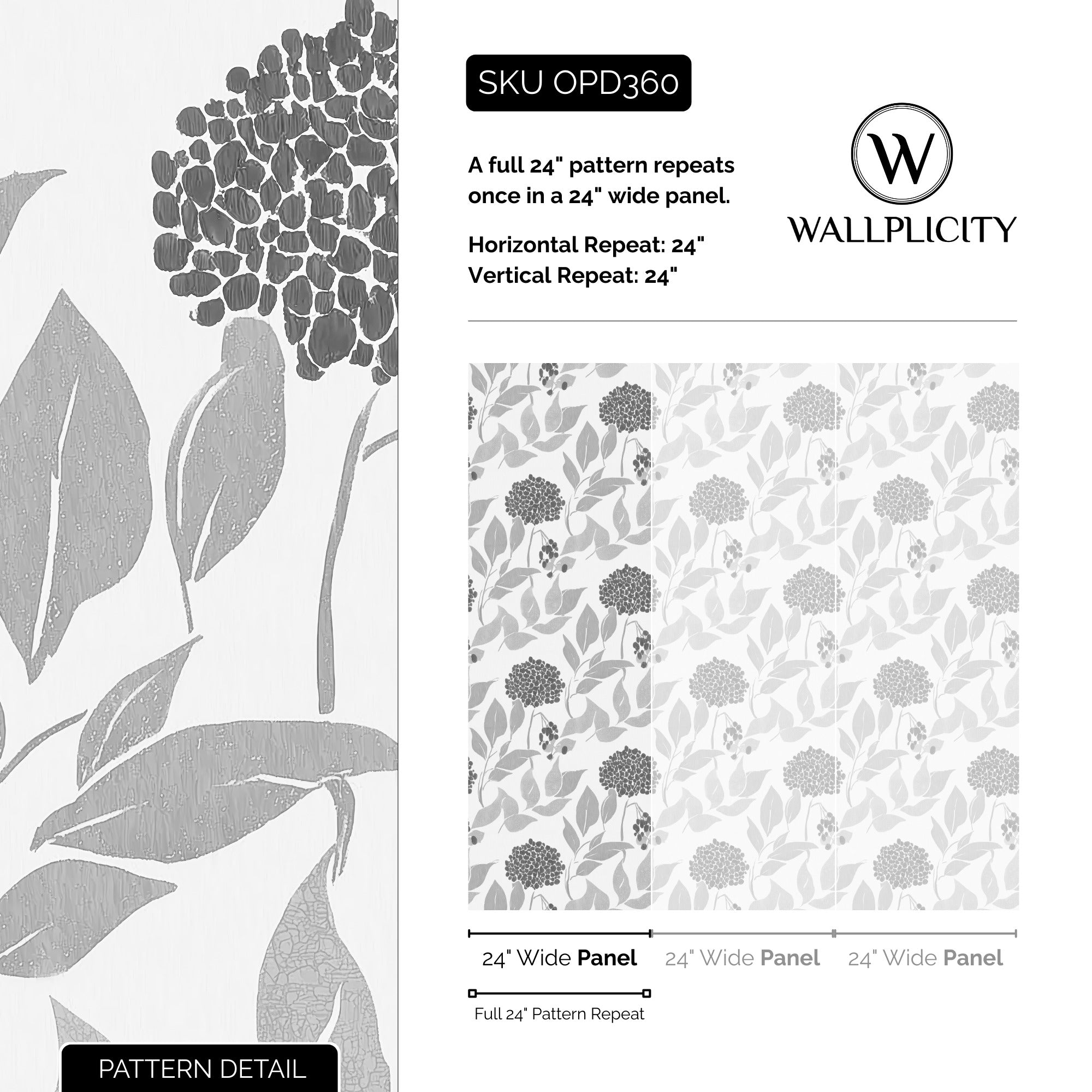Ash Leaf wallpaper pattern detail and repeat size