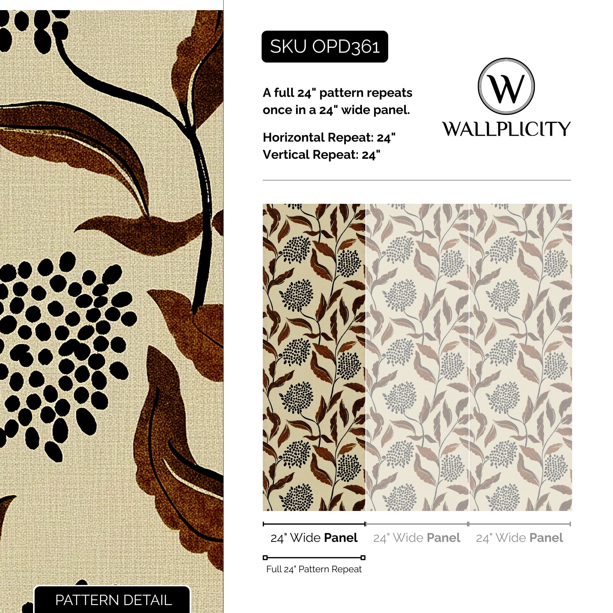 Cinnamon Leaf wallpaper pattern detail and repeat size