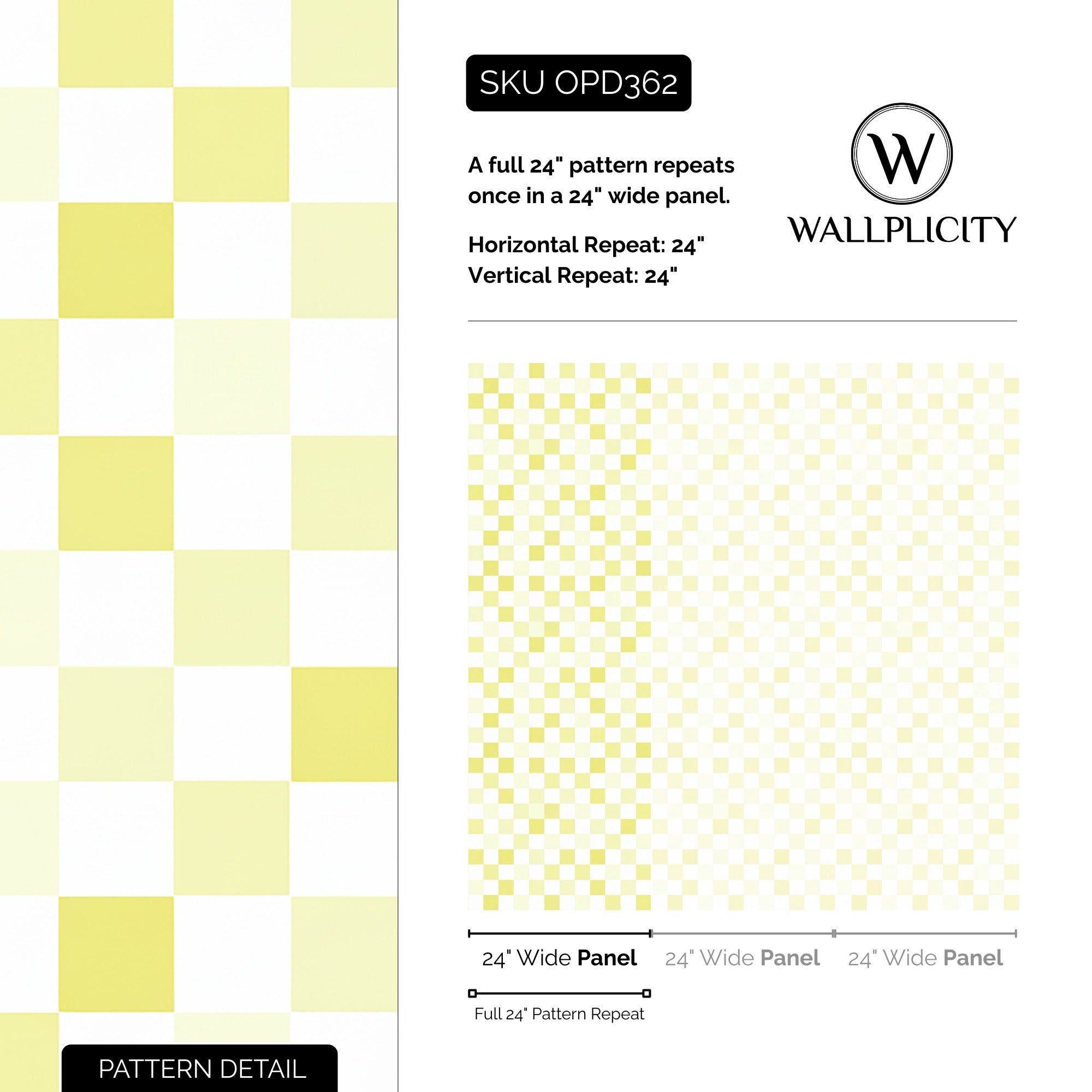 Lemon Check wallpaper pattern detail and repeat size