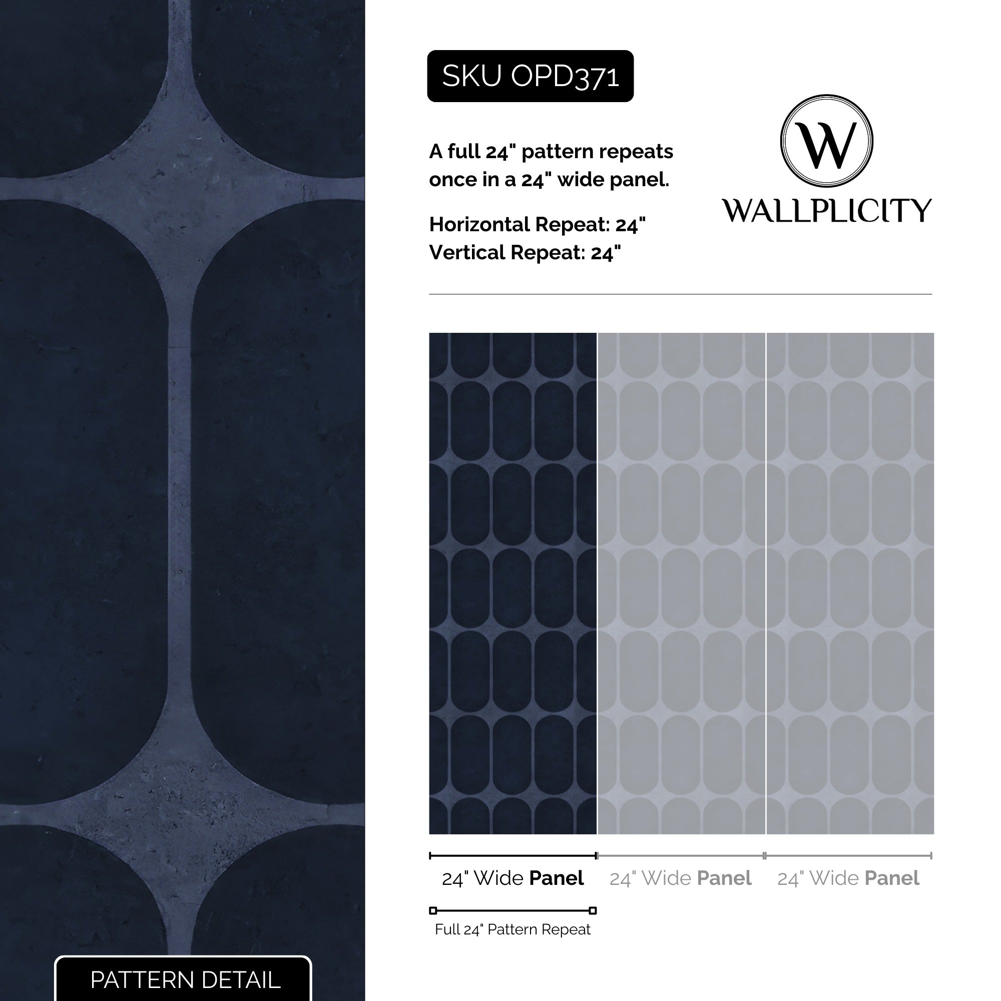 Navy Mod wallpaper pattern detail and repeat size