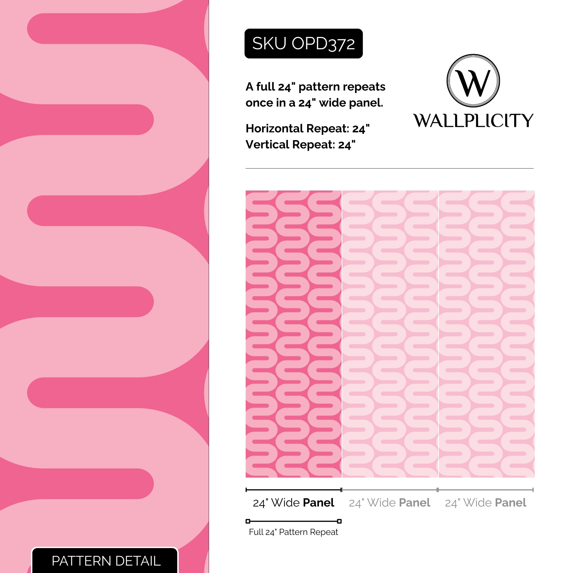 Pink Wiggle wallpaper pattern detail and repeat size