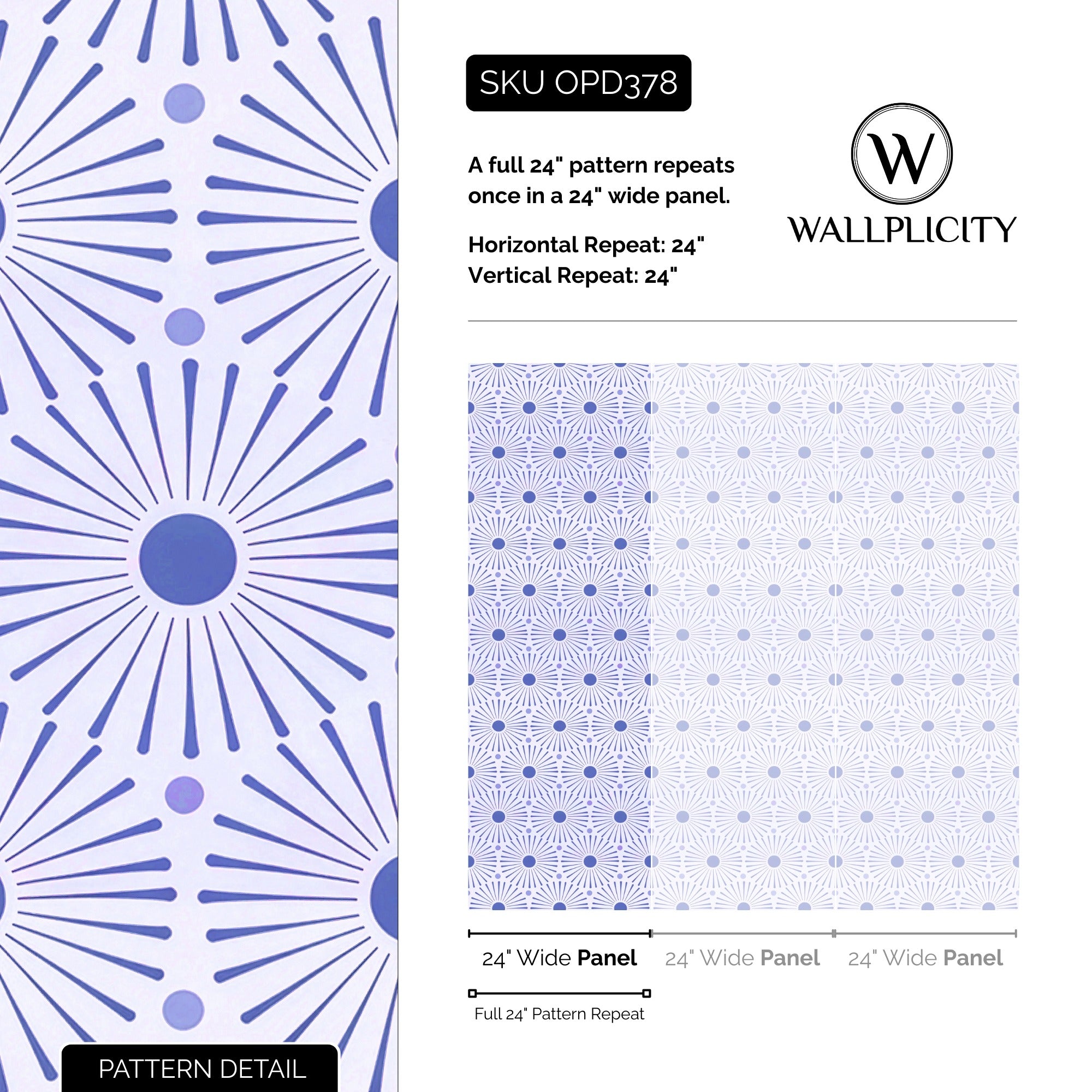 Periwinkle Play wallpaper pattern detail and repeat size