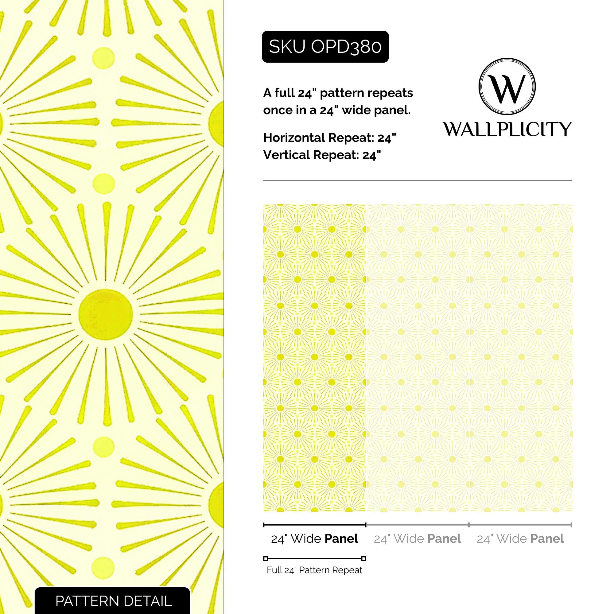 Lemon Burst wallpaper pattern detail and repeat size