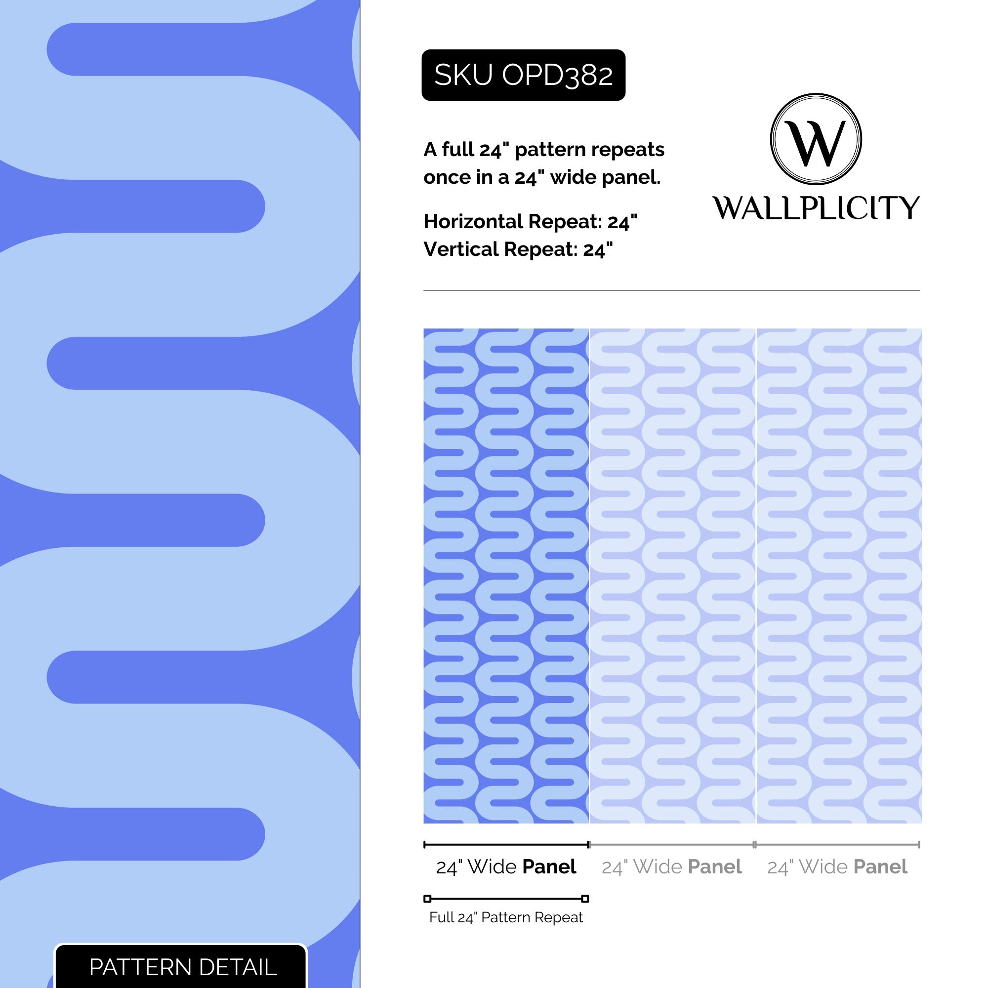 Blue Wiggle wallpaper pattern detail and repeat size