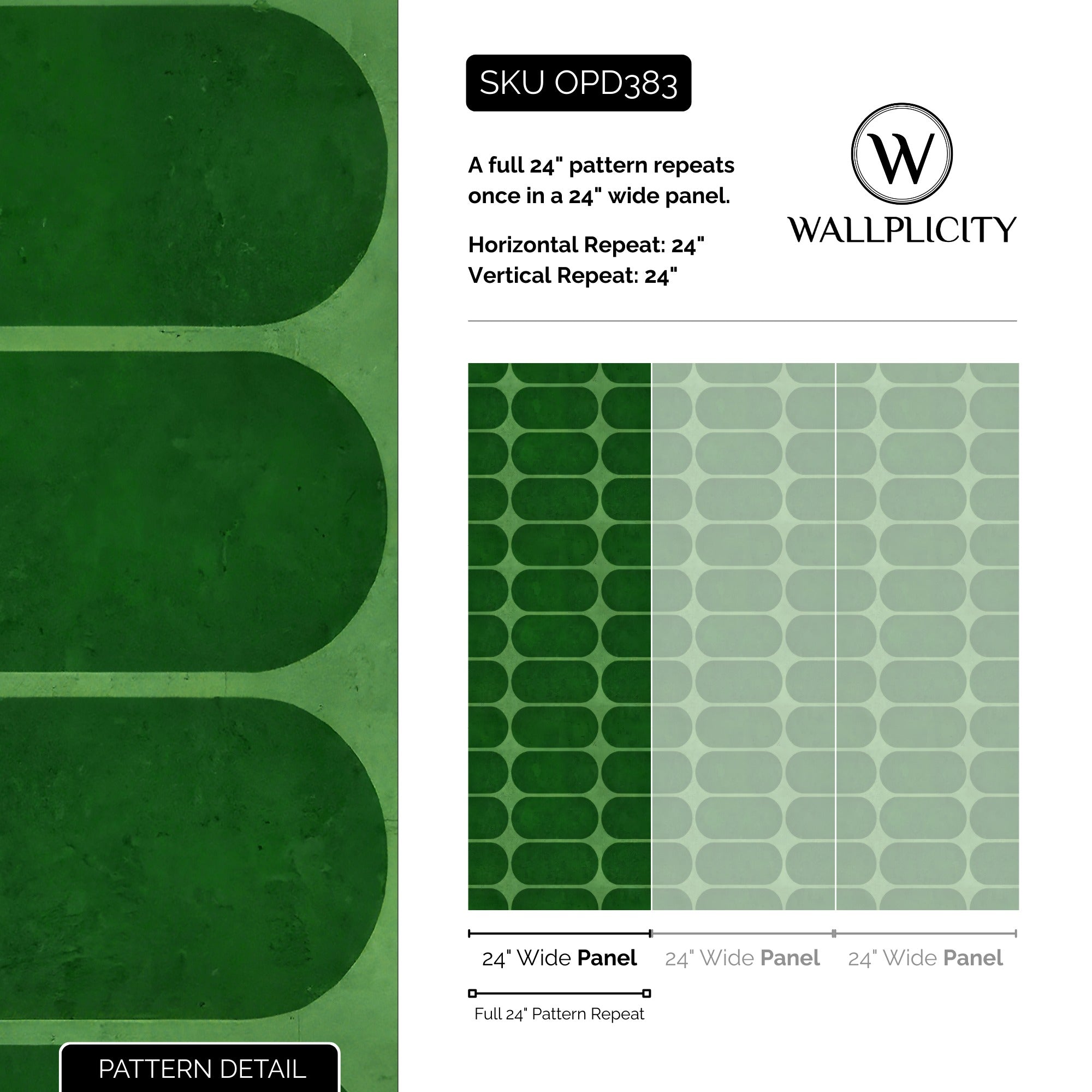 Emerald Deco wallpaper pattern detail and repeat size