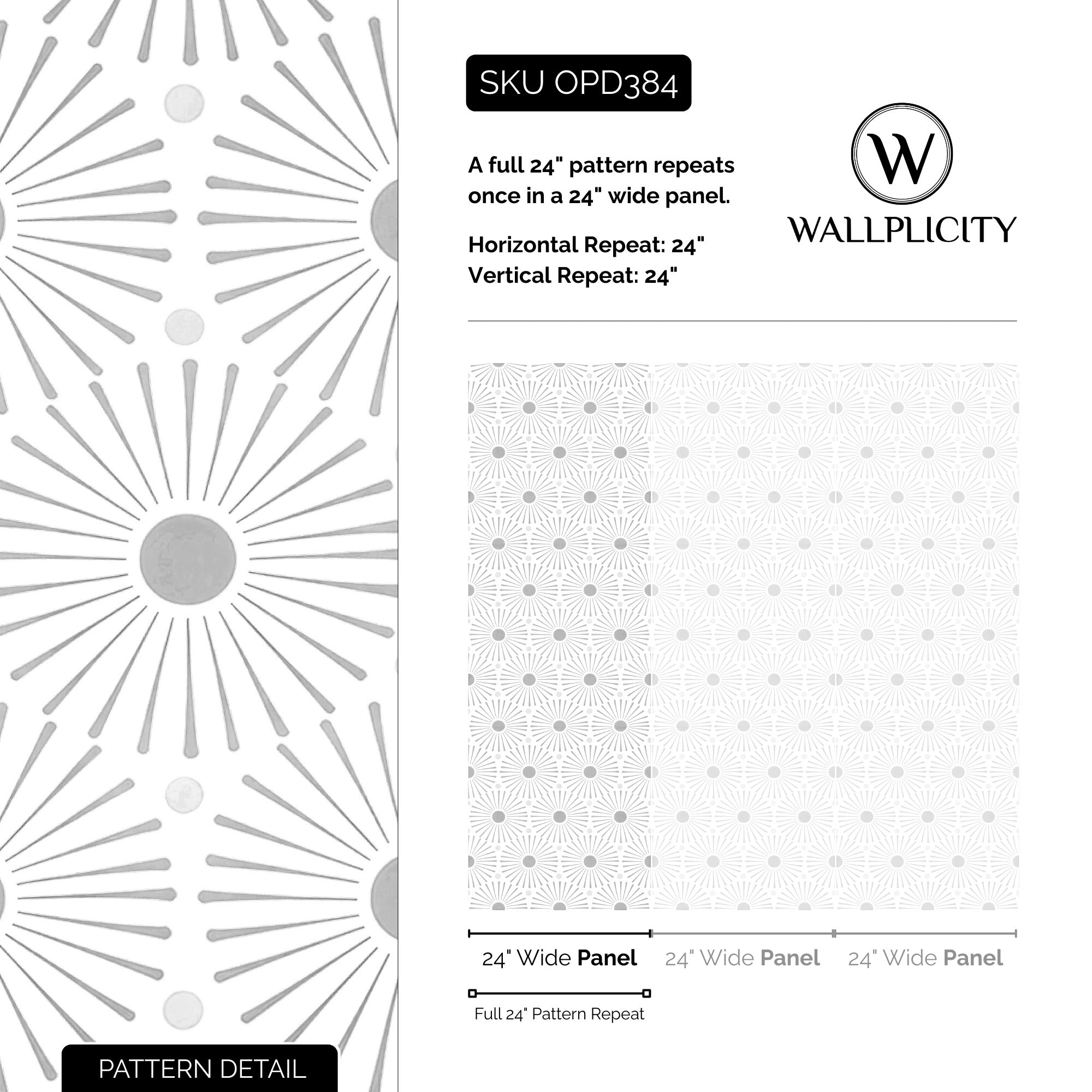 Grey Mod wallpaper pattern detail and repeat size