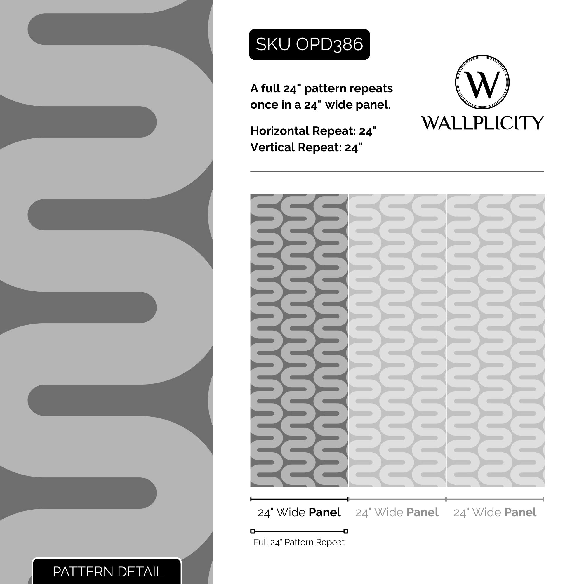 Charcoal Wave wallpaper pattern detail and repeat size