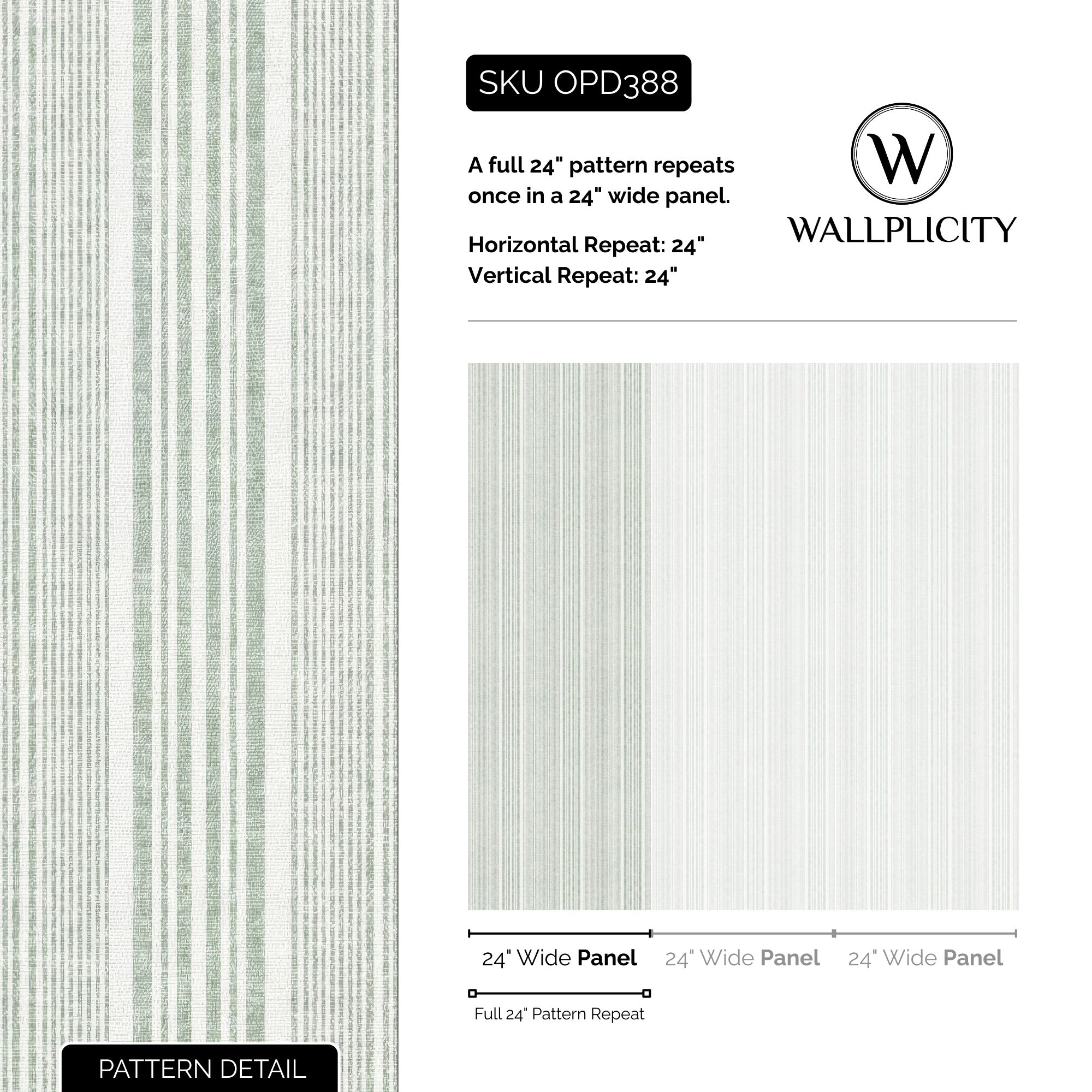 Sage Pinstripe wallpaper pattern detail and repeat size