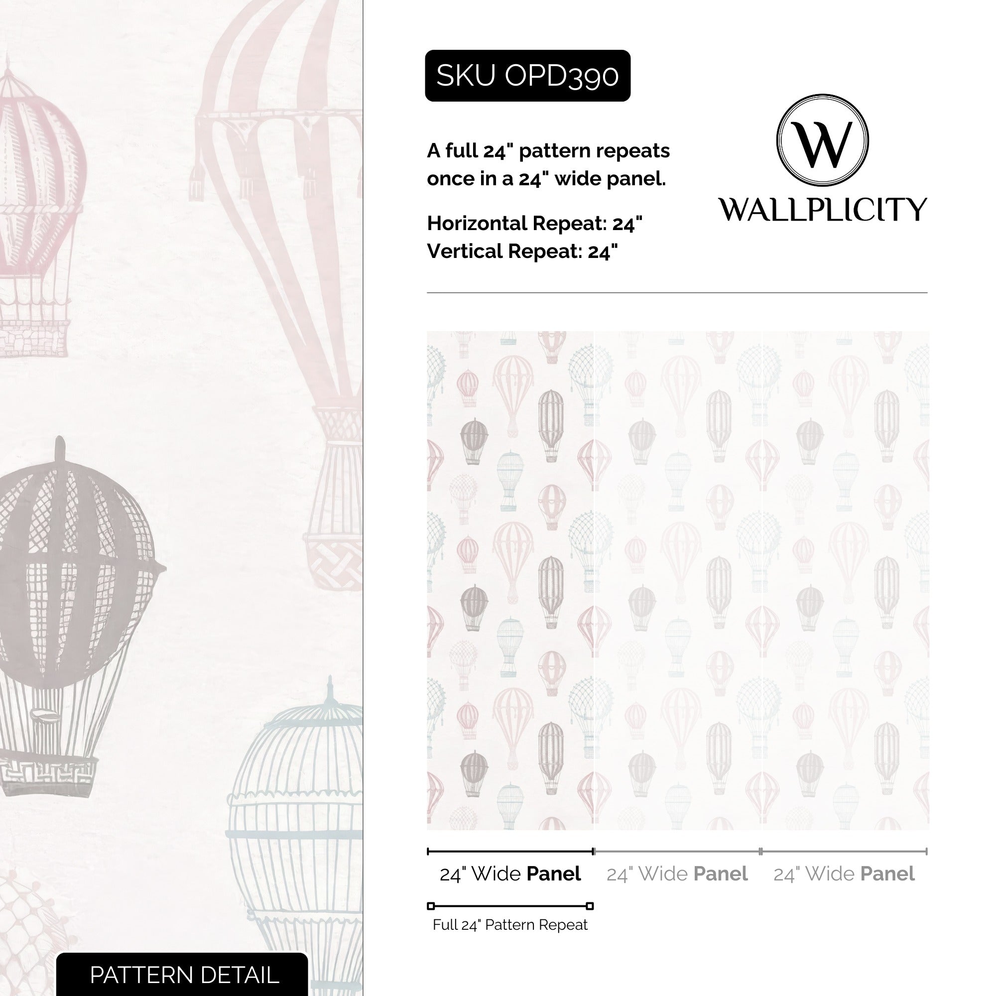 Up & Away wallpaper pattern detail and repeat size