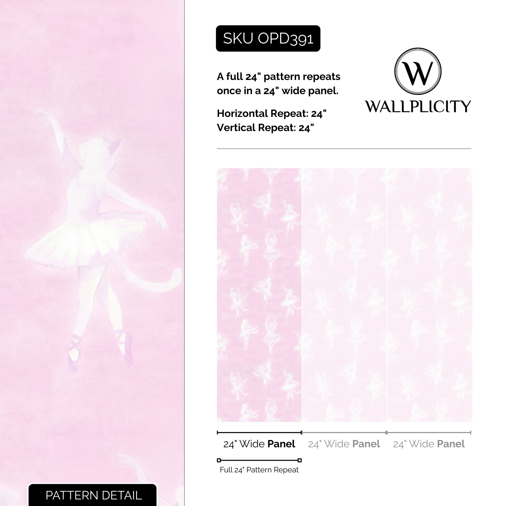 Tutu Kitty wallpaper pattern detail and repeat size