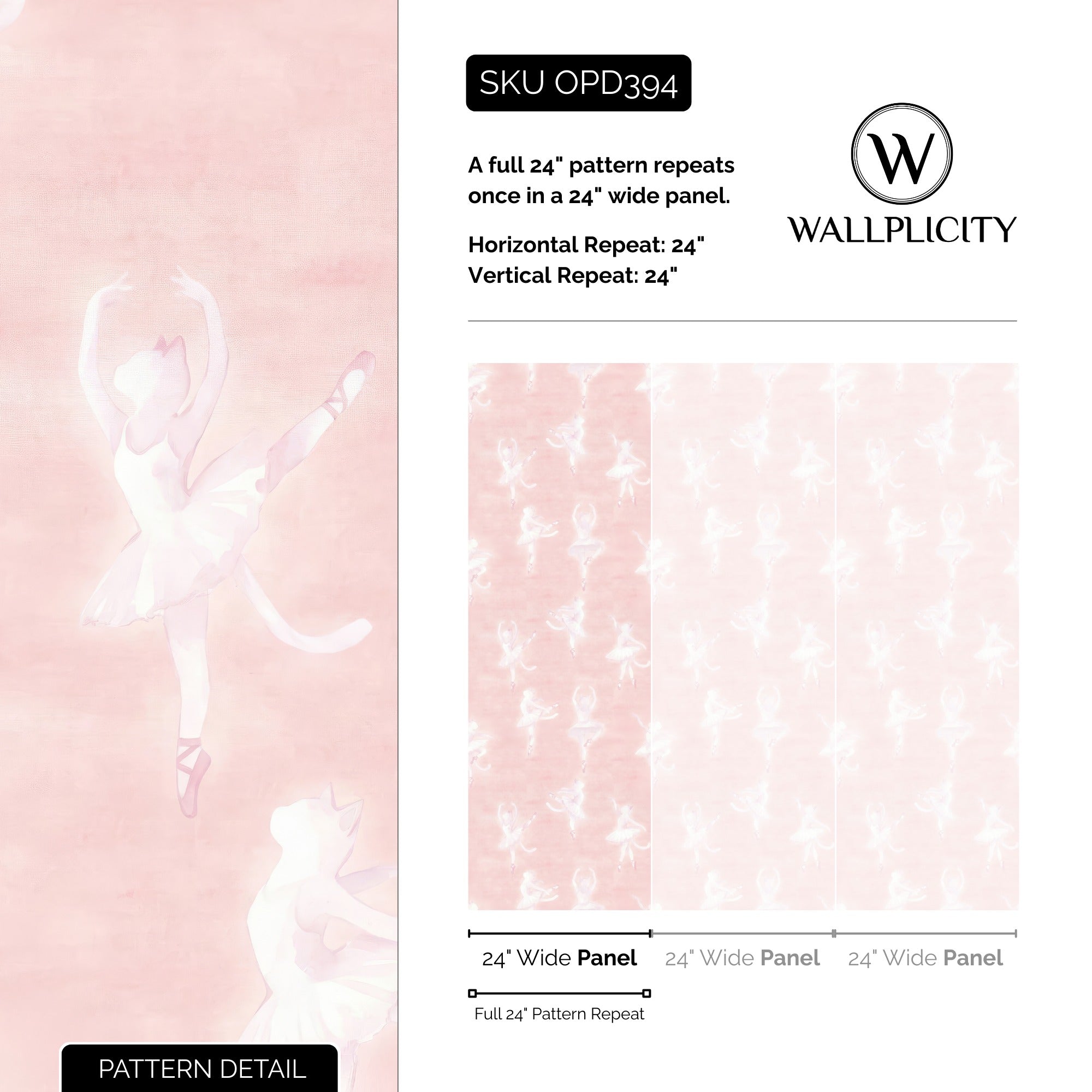 Kitten Ballet wallpaper pattern detail and repeat size