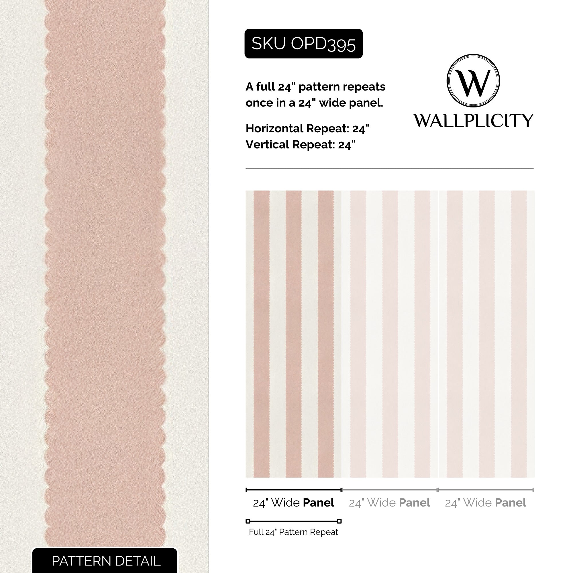 Blush Scallop wallpaper pattern detail and repeat size