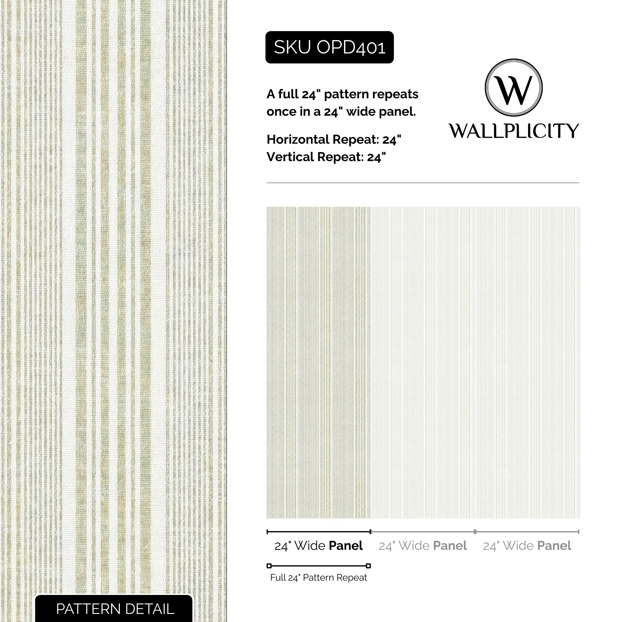 Ticking Stripe wallpaper pattern detail and repeat size