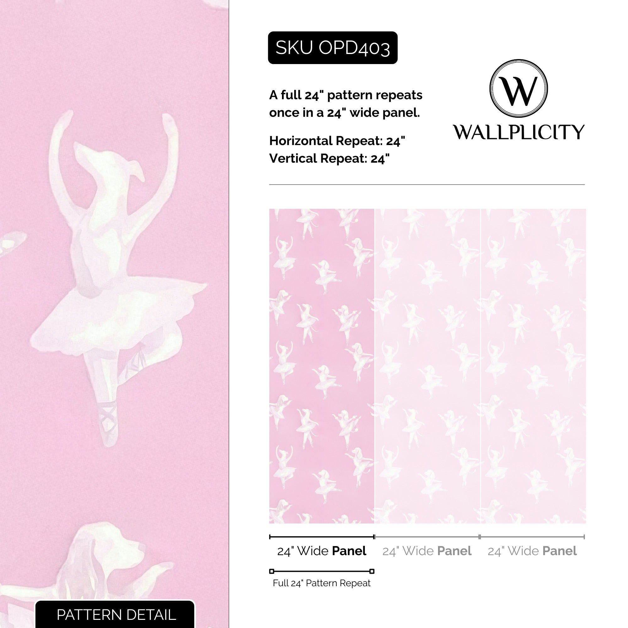 Tutu Pup wallpaper pattern detail and repeat size