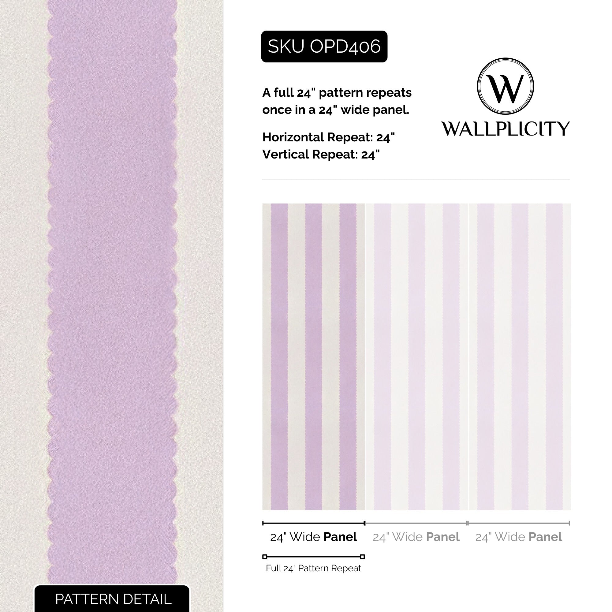 Lavender Scallop wallpaper pattern detail and repeat size