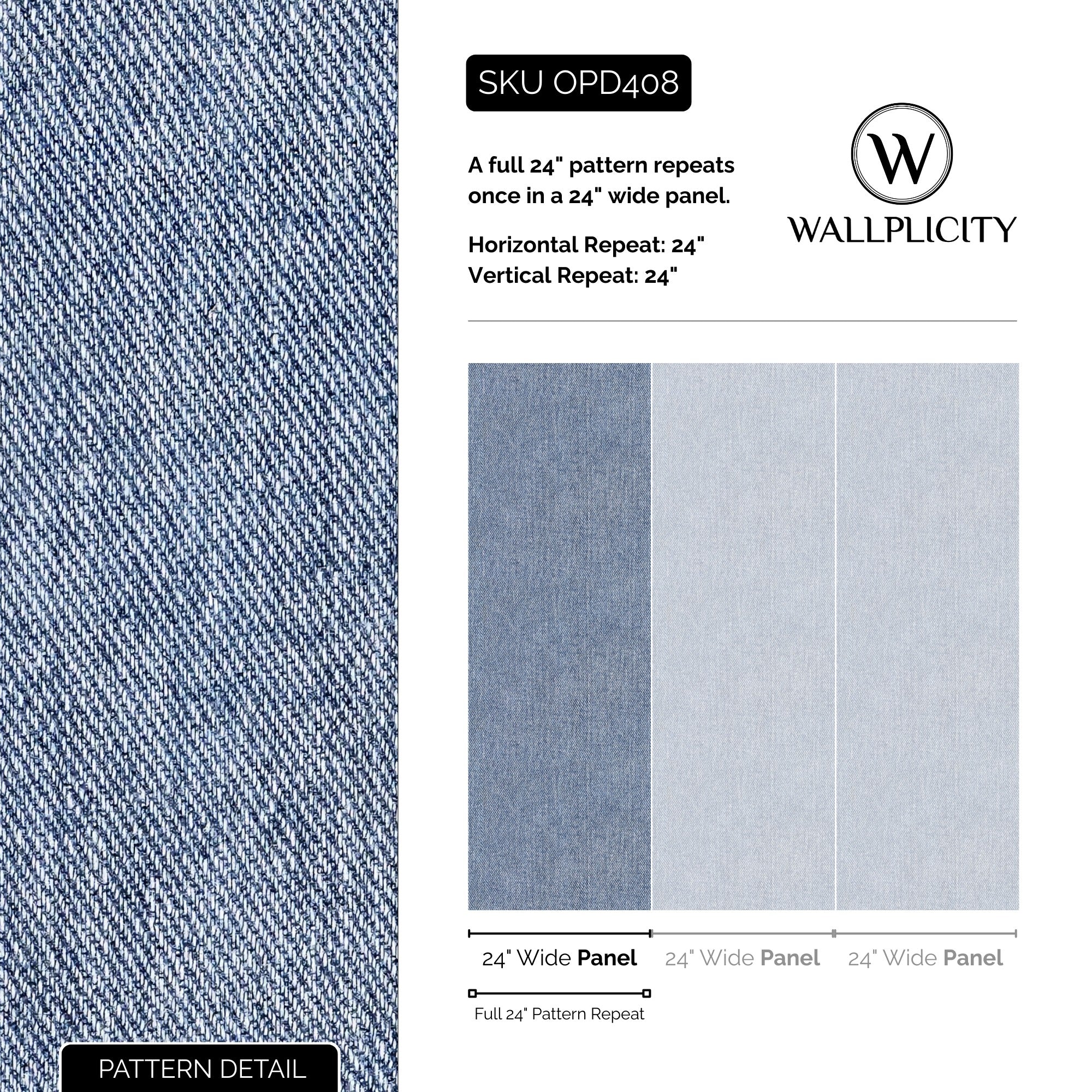 Denim Days wallpaper pattern detail and repeat size