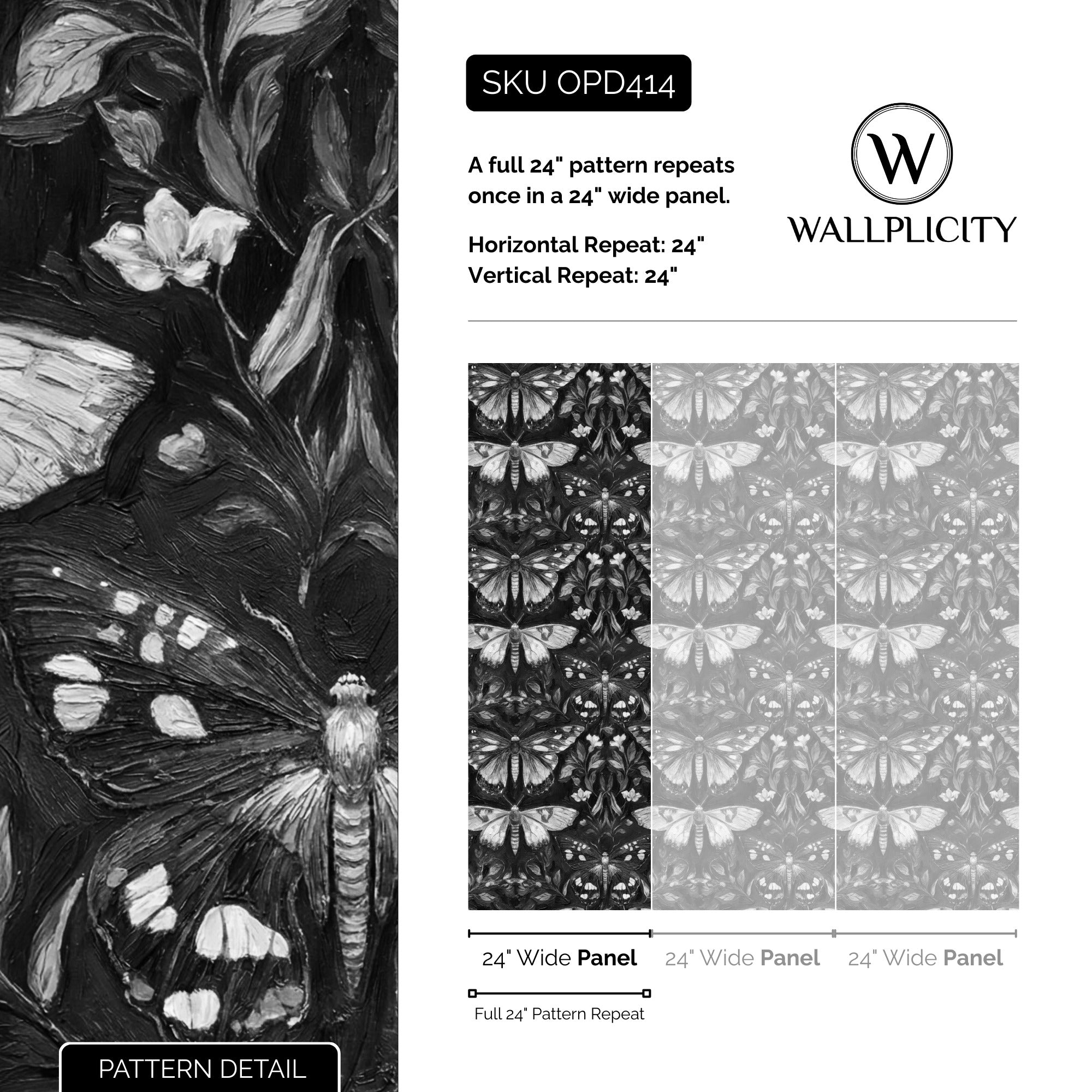 Gothic Flutter wallpaper pattern detail and repeat size