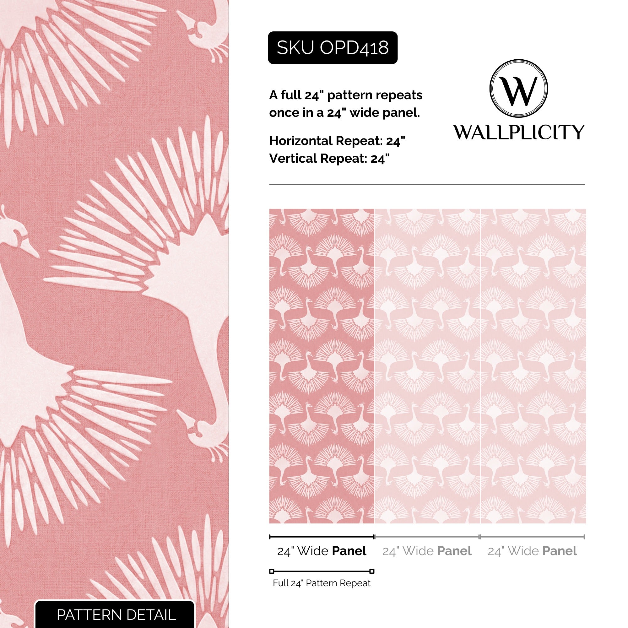 Blush Swan wallpaper pattern detail and repeat size