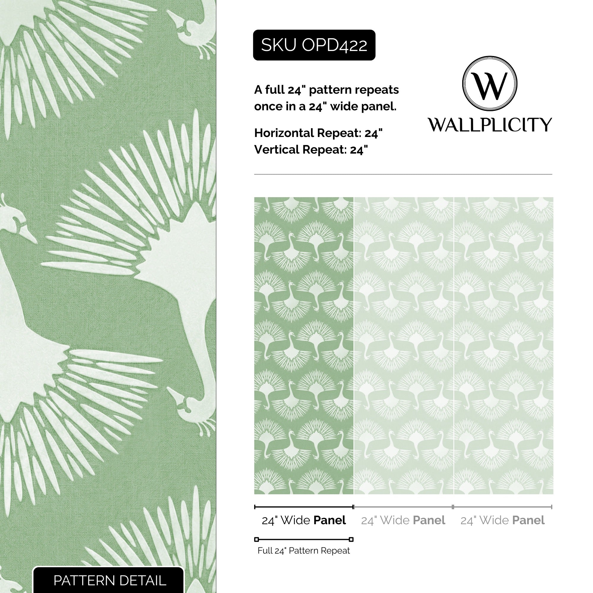 Sage Plume wallpaper pattern detail and repeat size