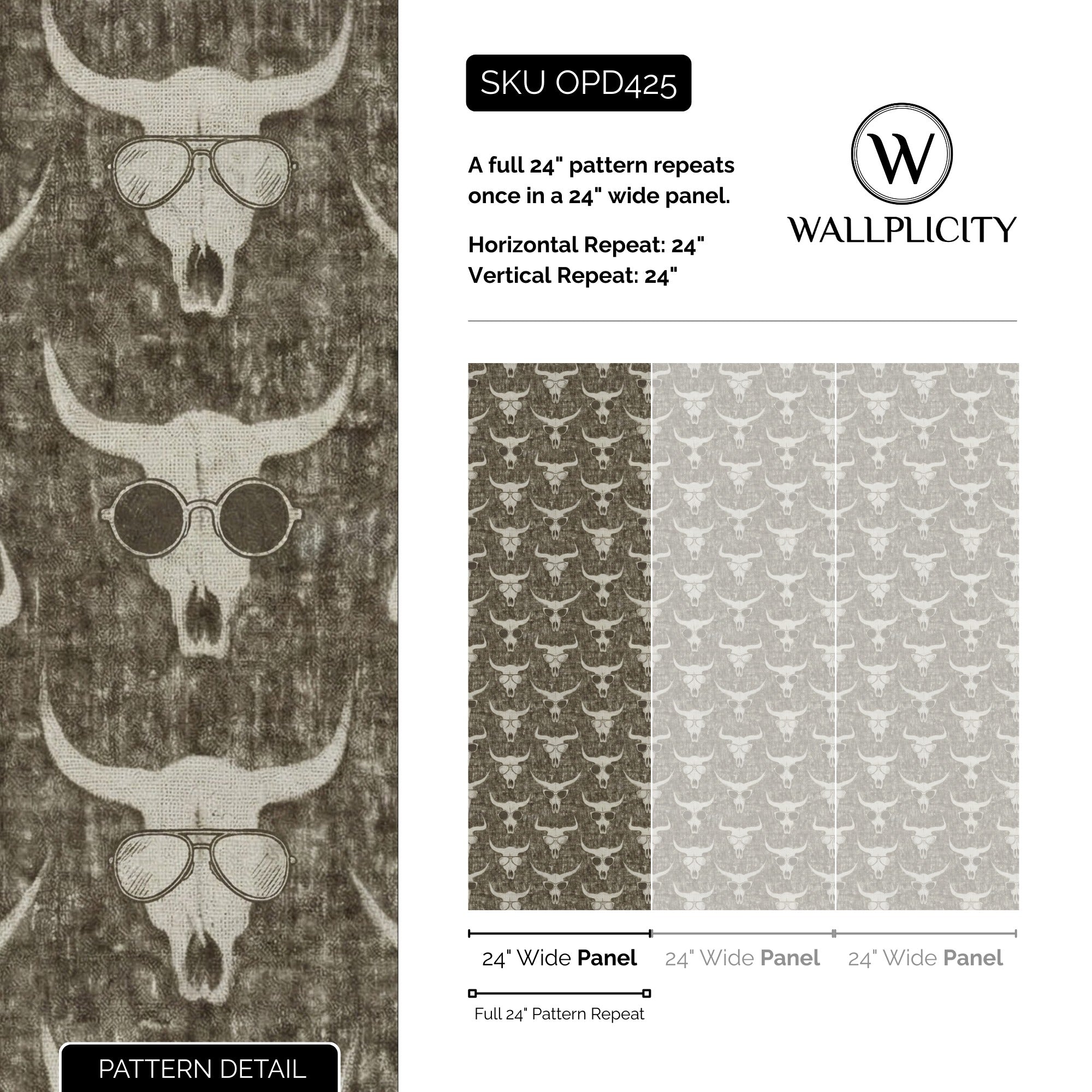 Shady Longhorn wallpaper pattern detail and repeat size