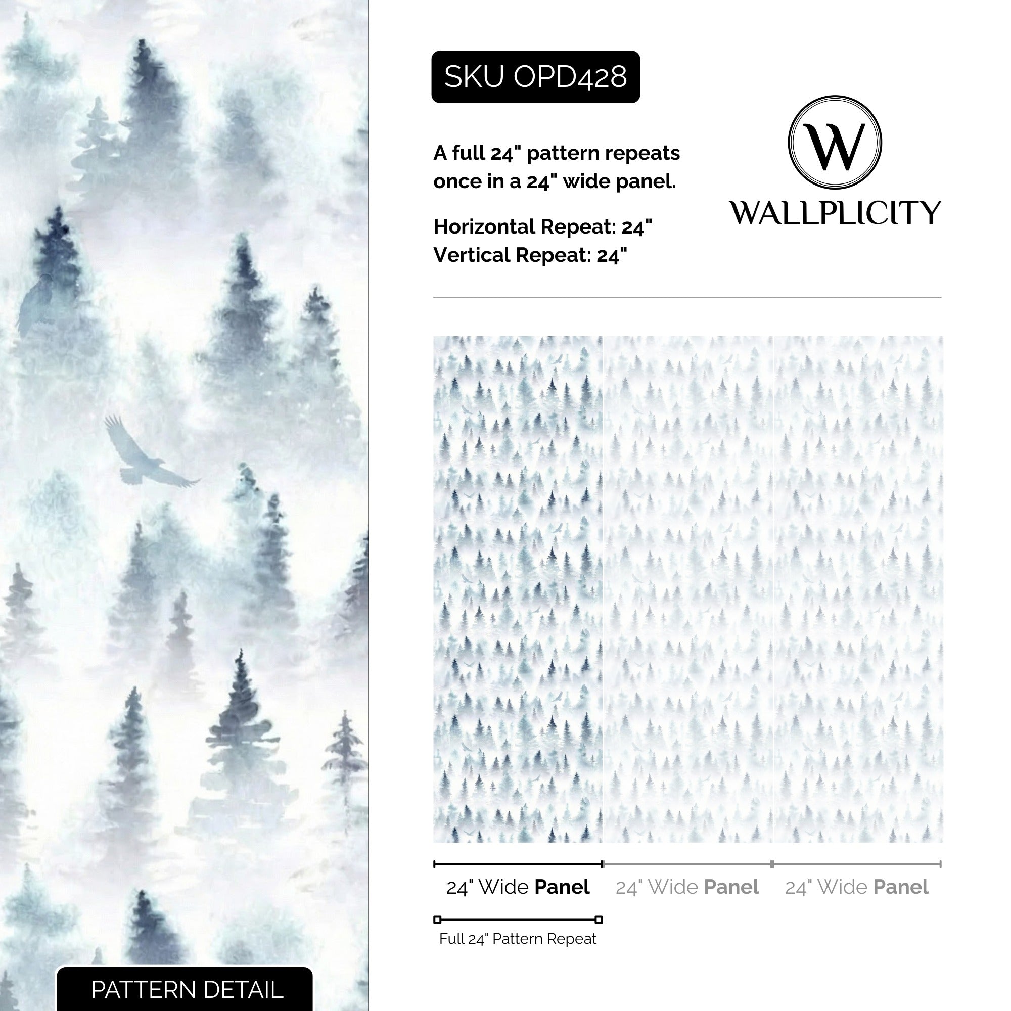 Nordic Mist wallpaper pattern detail and repeat size