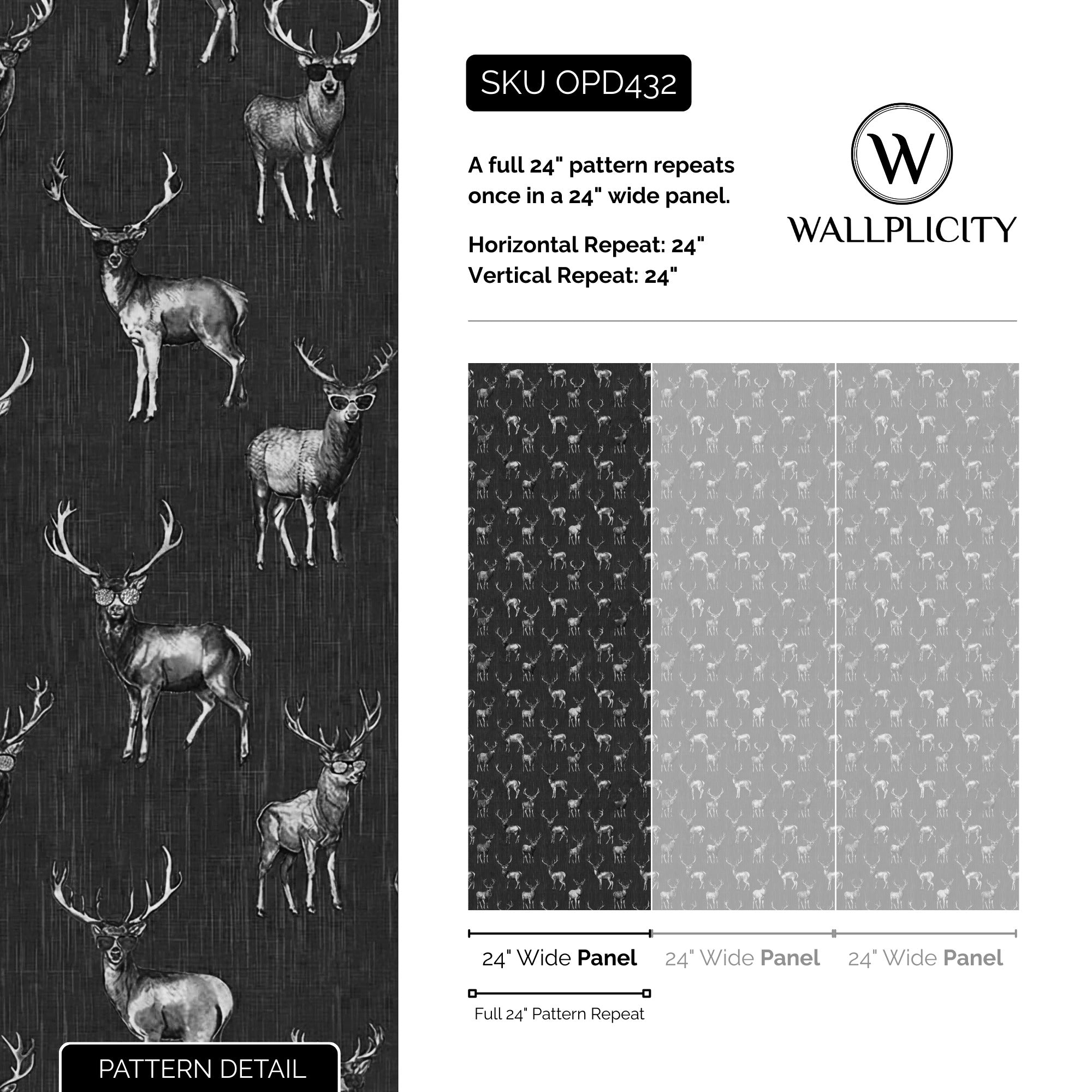 Shady Buck wallpaper pattern detail and repeat size