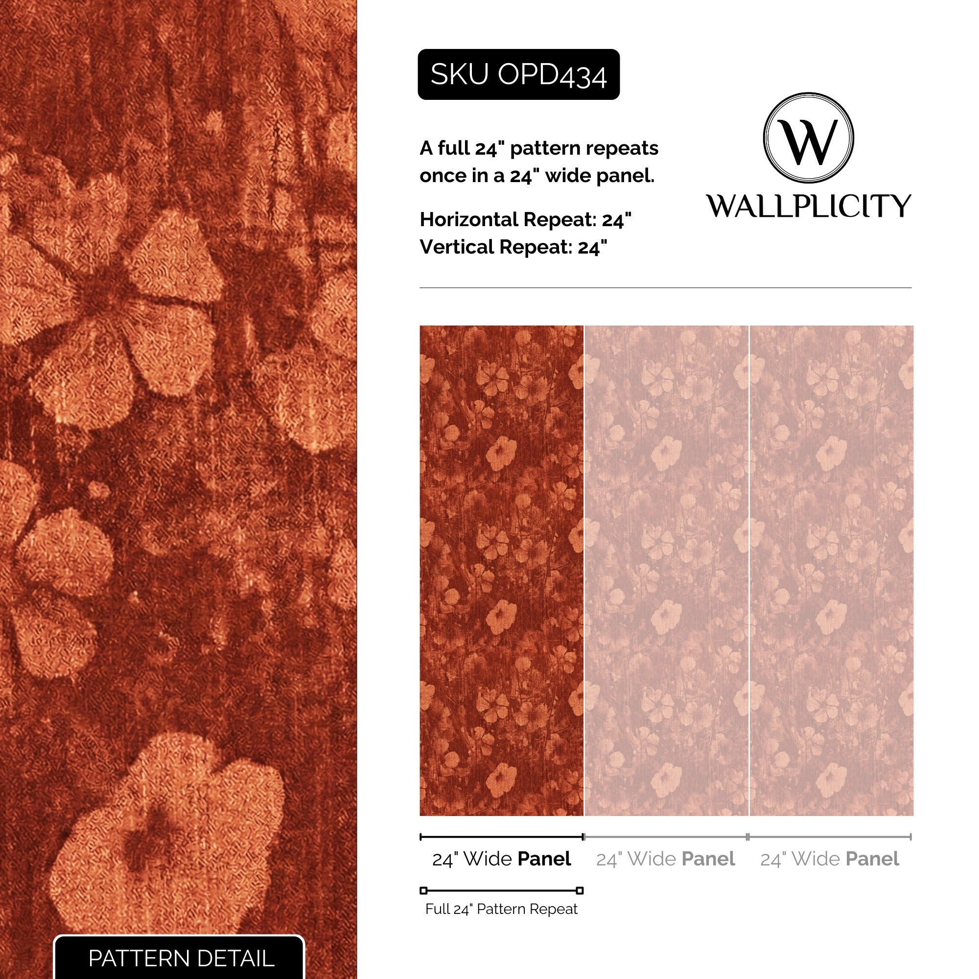 Rust Bloom wallpaper pattern detail and repeat size
