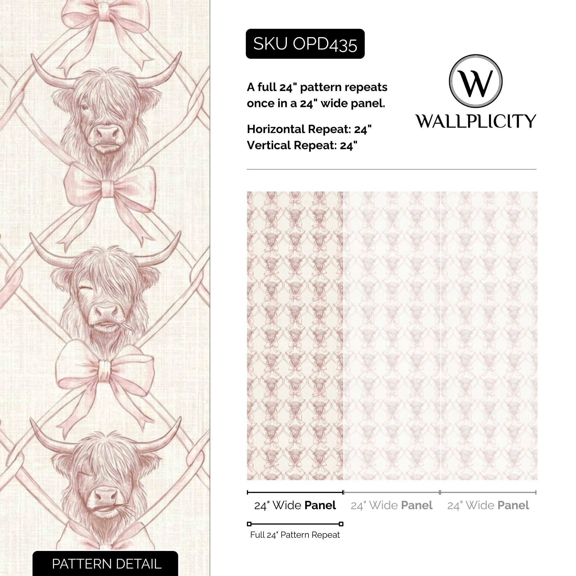 Highland Sweetheart wallpaper pattern detail and repeat size