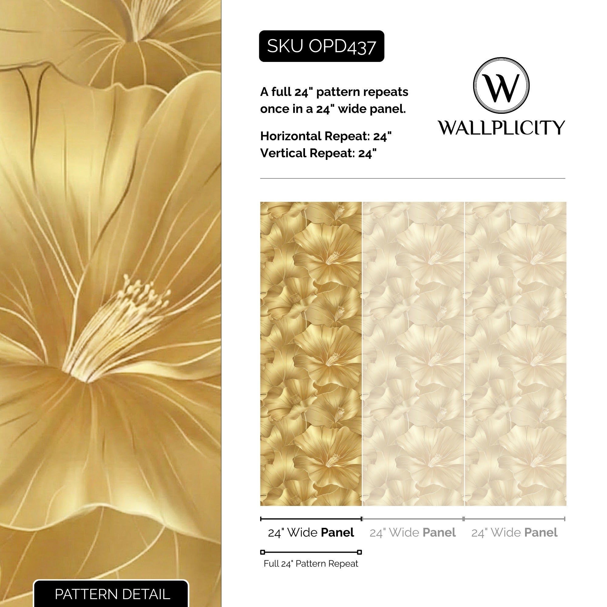 Gilded Bloom wallpaper pattern detail and repeat size