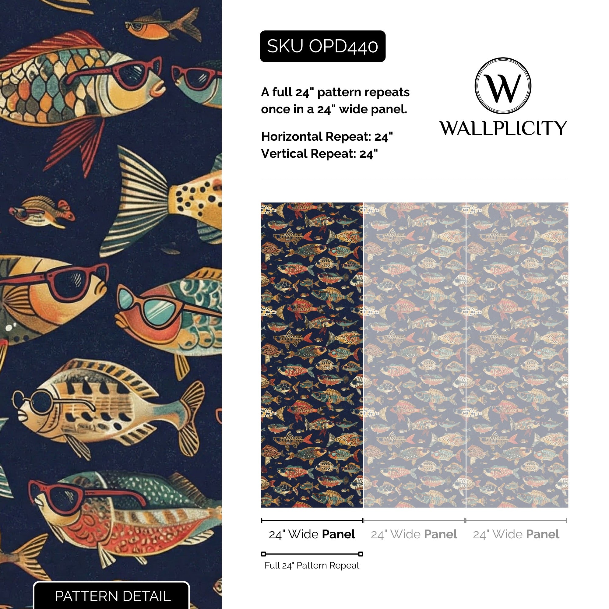 Gone Fishin' wallpaper pattern detail and repeat size