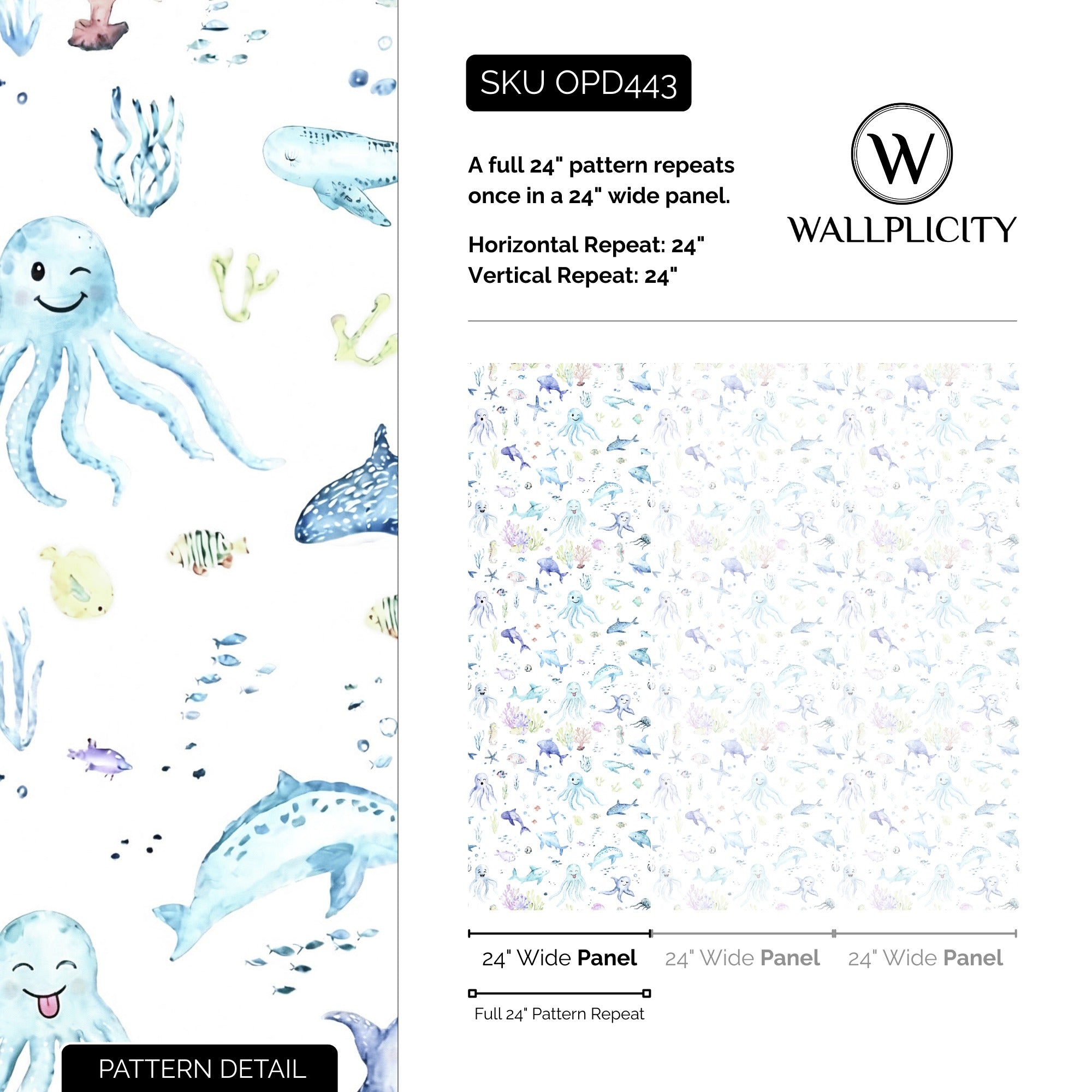 Deep Sea Play wallpaper pattern detail and repeat size