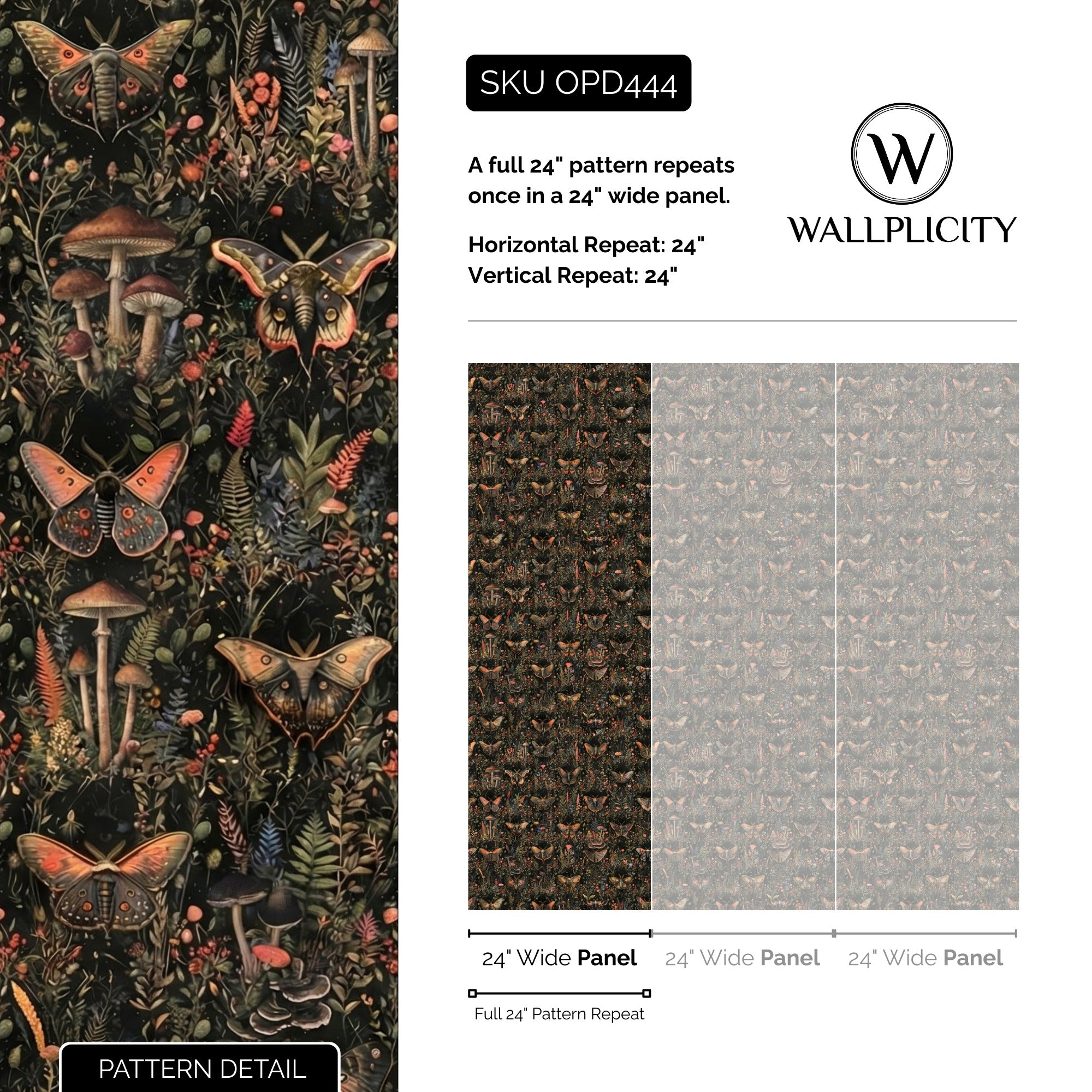 Midnight Cap wallpaper pattern detail and repeat size