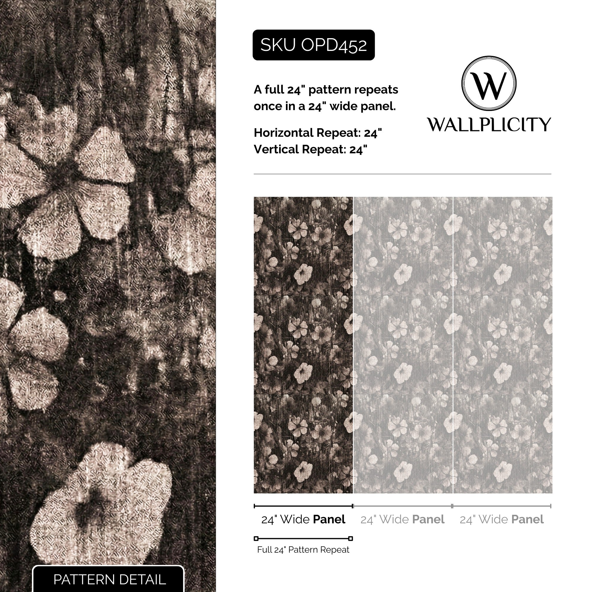 Denim Bloom wallpaper pattern detail and repeat size