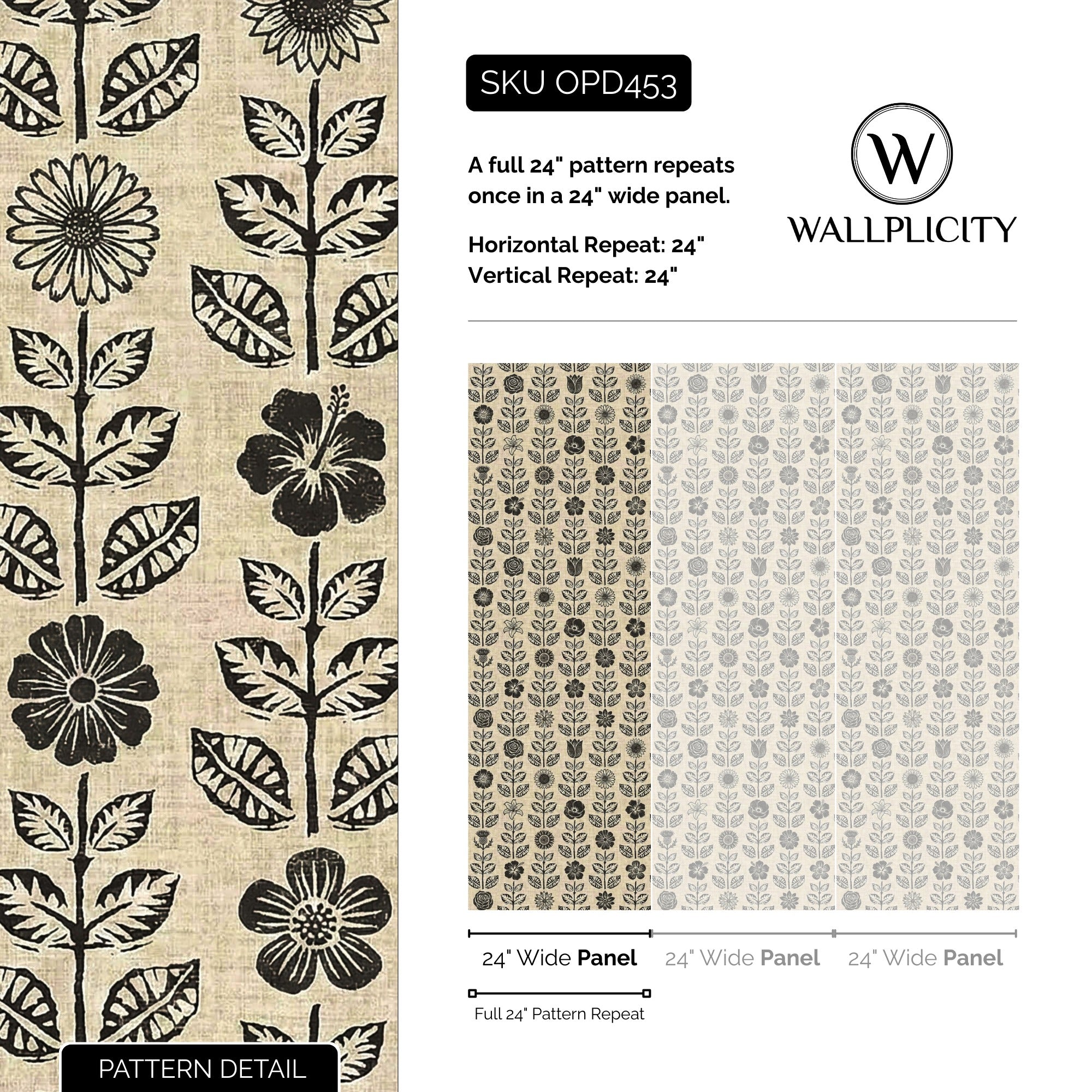 Farmhouse Folk wallpaper pattern detail and repeat size