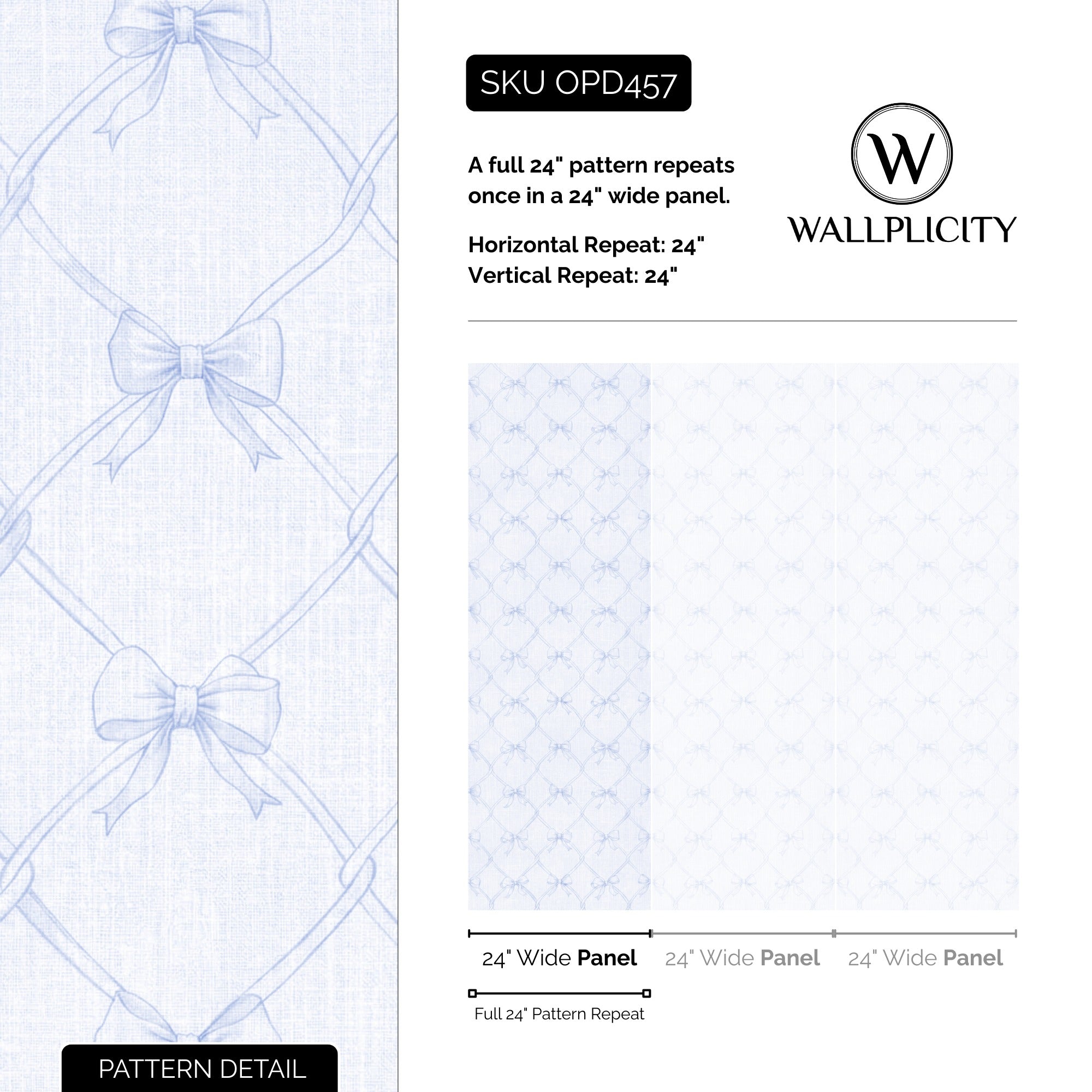 Blue Ribbon wallpaper pattern detail and repeat size