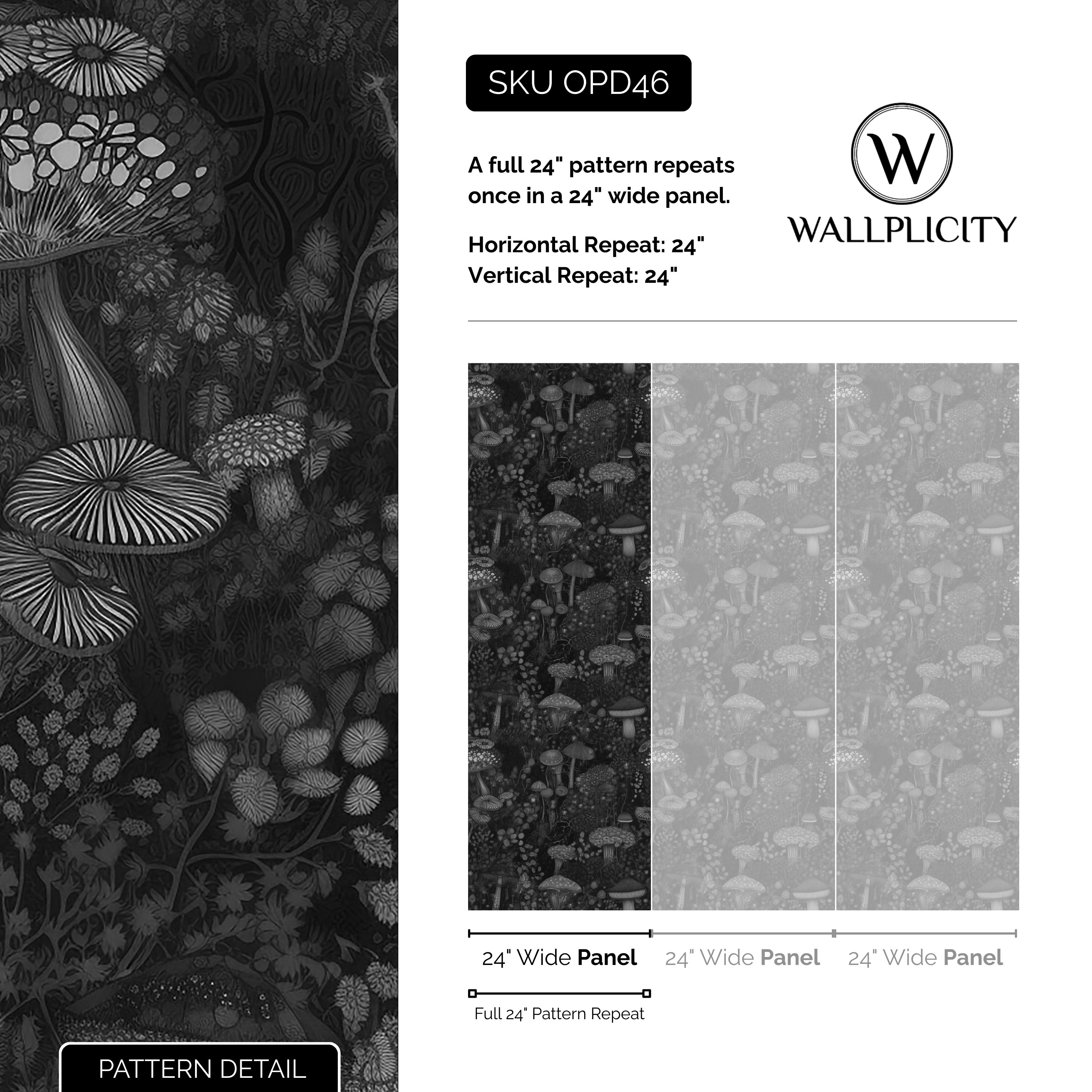 Forest Floor wallpaper pattern detail and repeat size