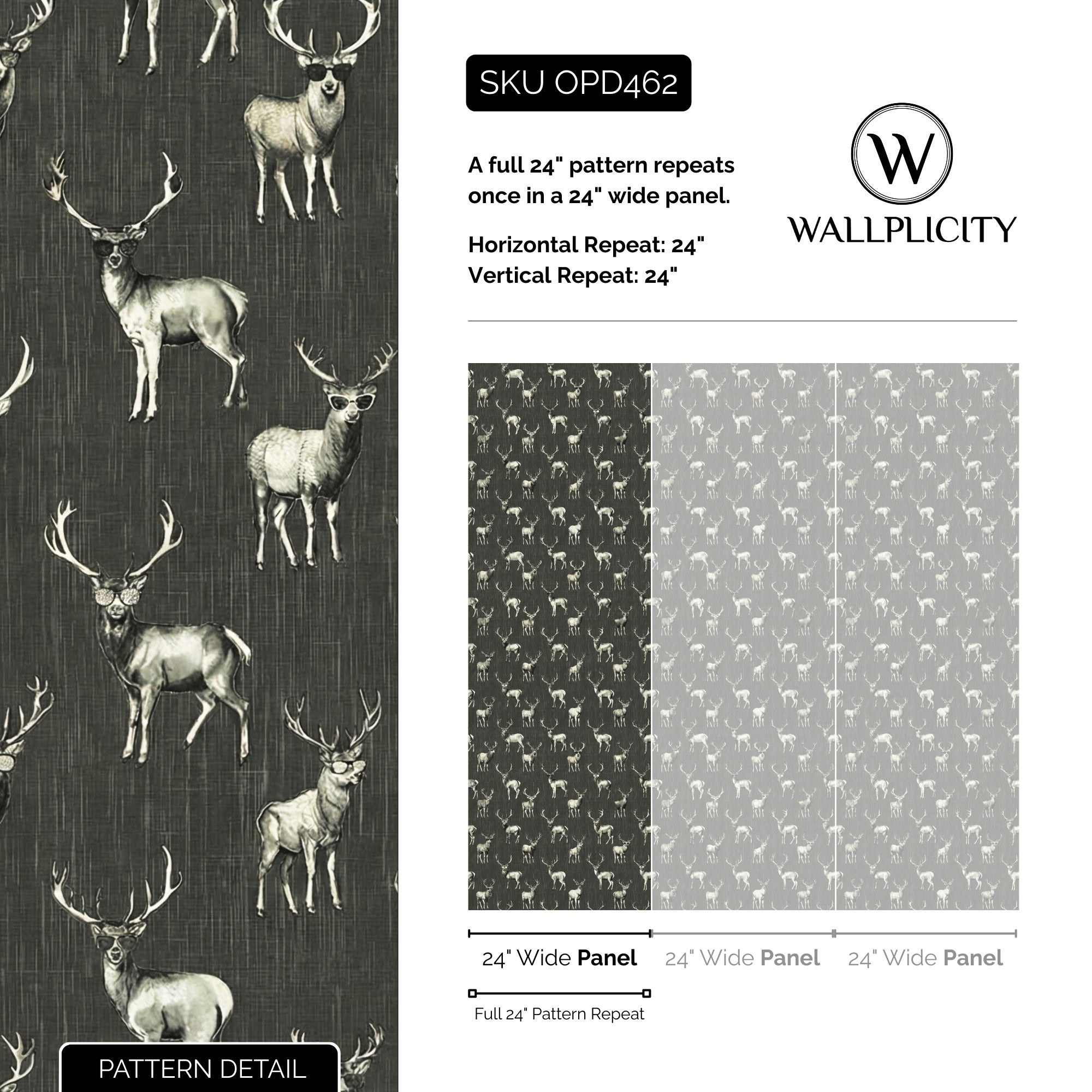 Shady Stag wallpaper pattern detail and repeat size