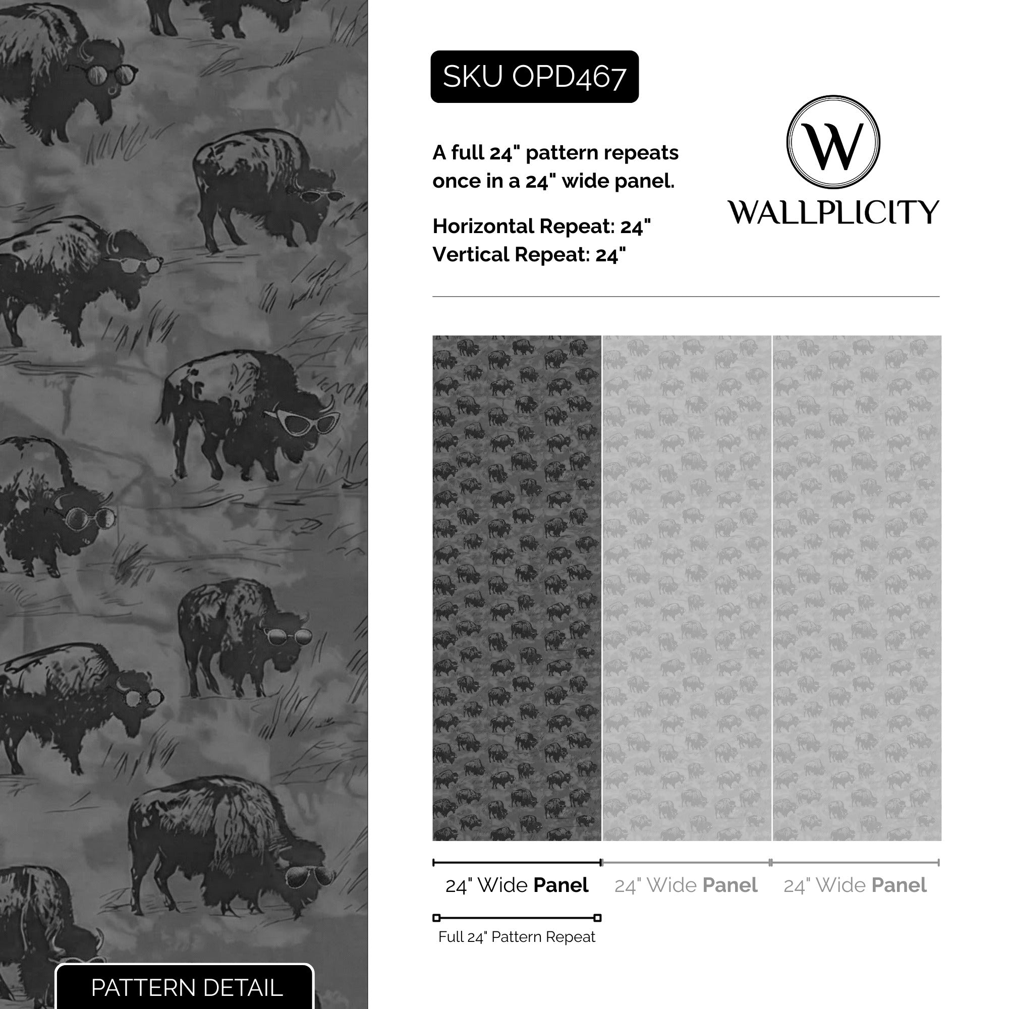 Midnight Bison wallpaper pattern detail and repeat size