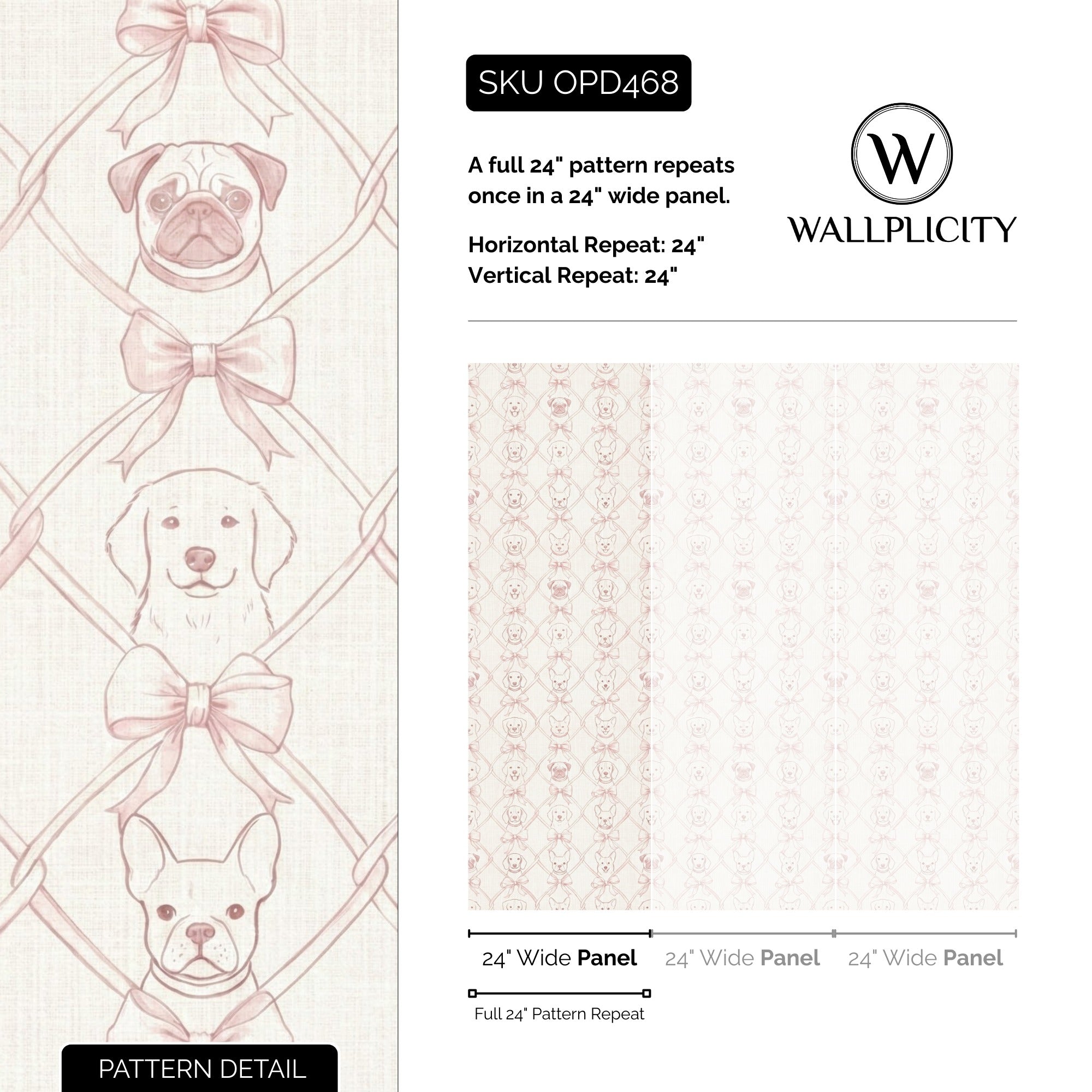 Puppy Bow wallpaper pattern detail and repeat size