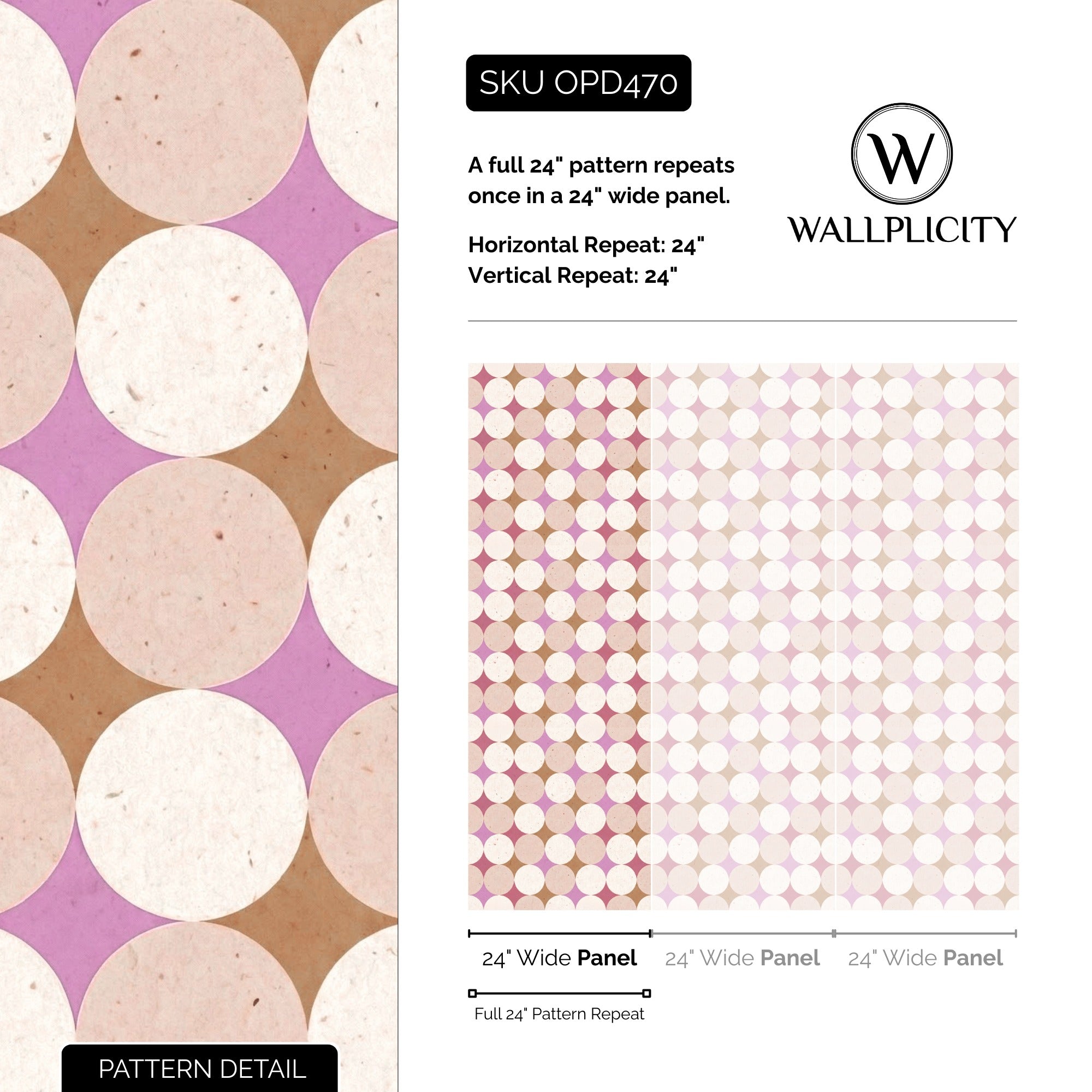 Pink Orbit wallpaper pattern detail and repeat size