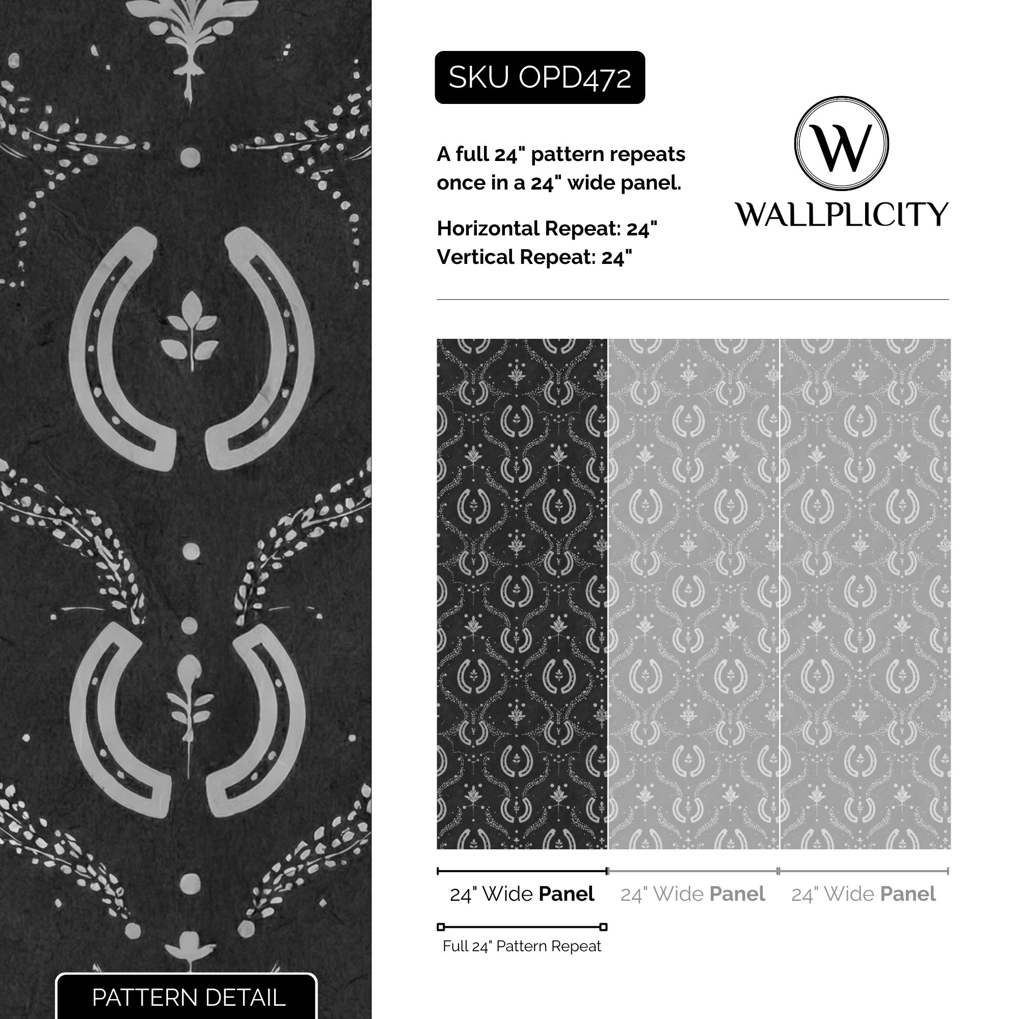 Midnight Rodeo wallpaper pattern detail and repeat size