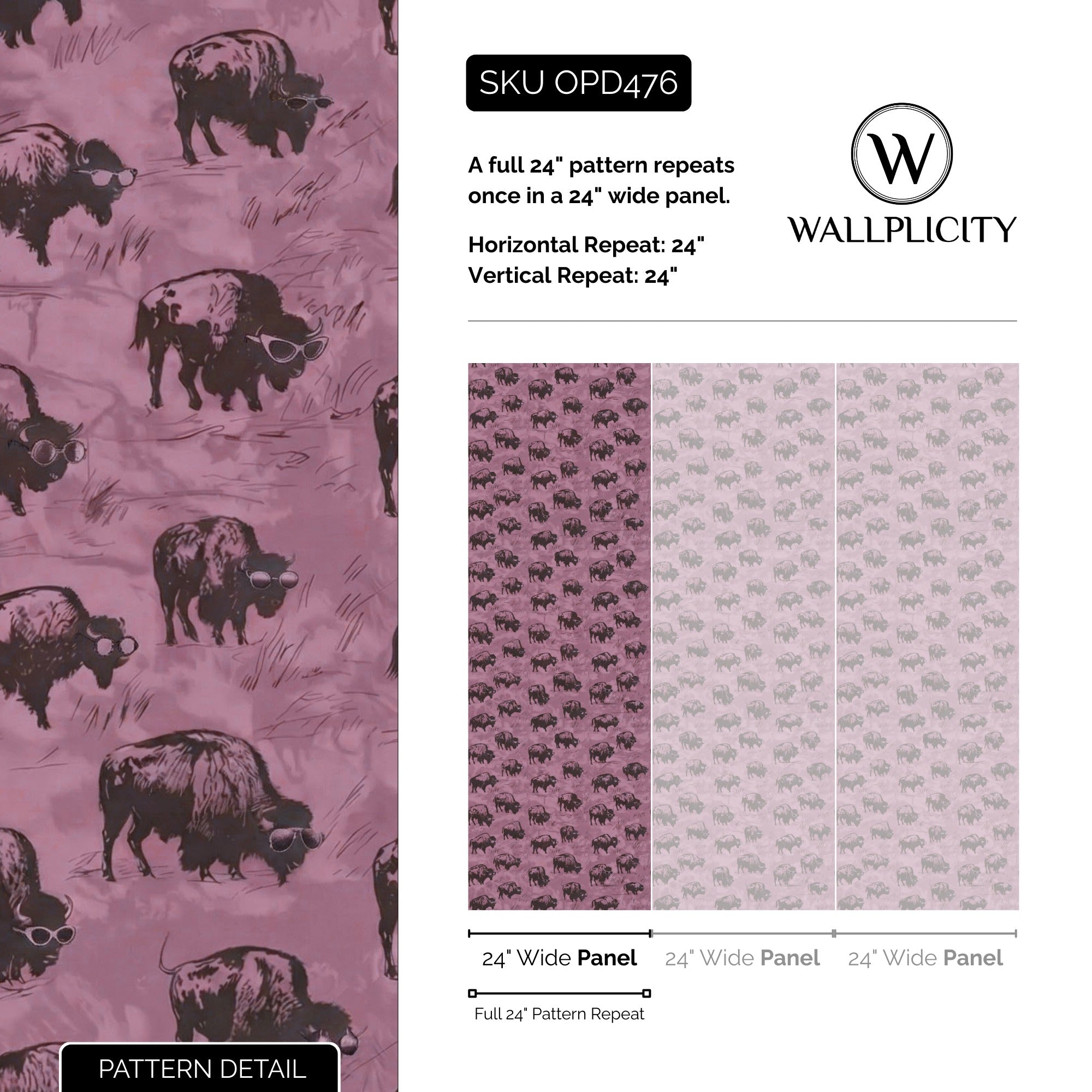 Rodeo Pink wallpaper pattern detail and repeat size