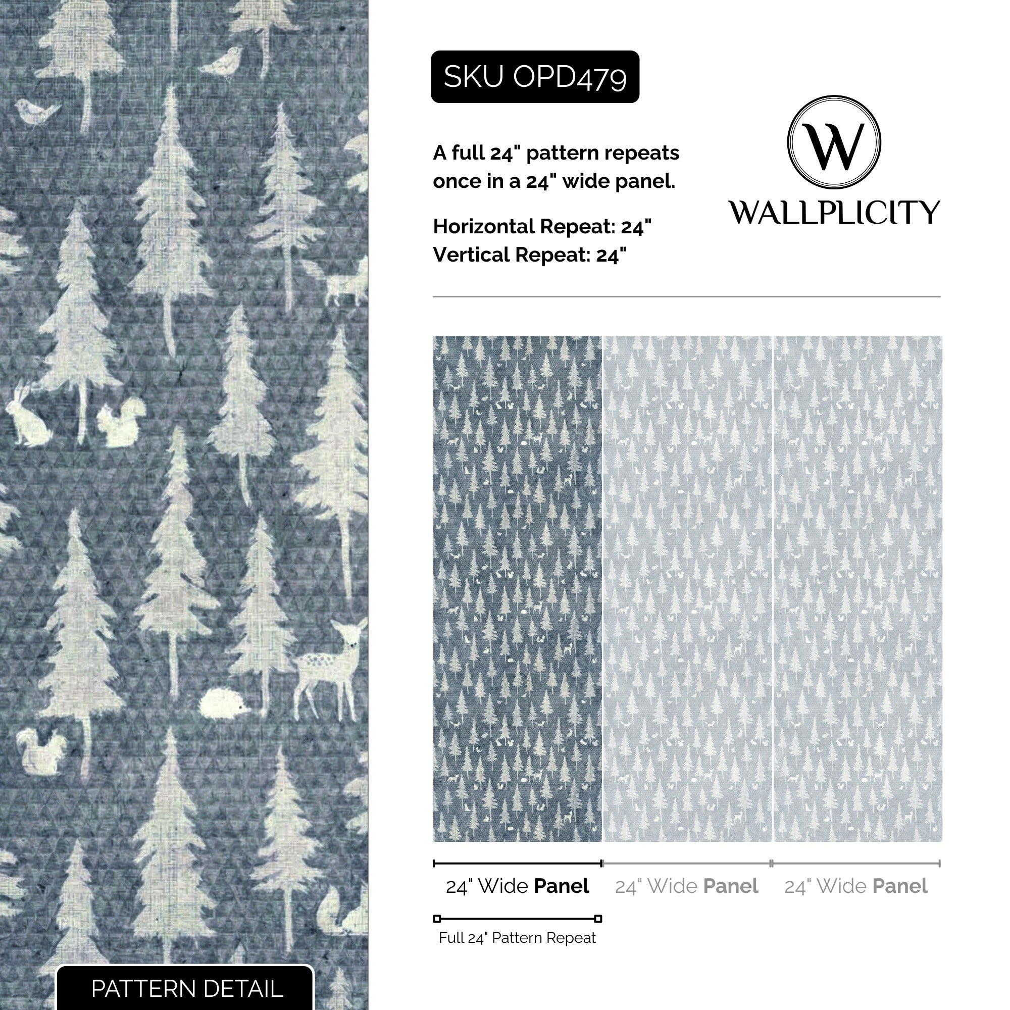 Twilight Woodland wallpaper pattern detail and repeat size